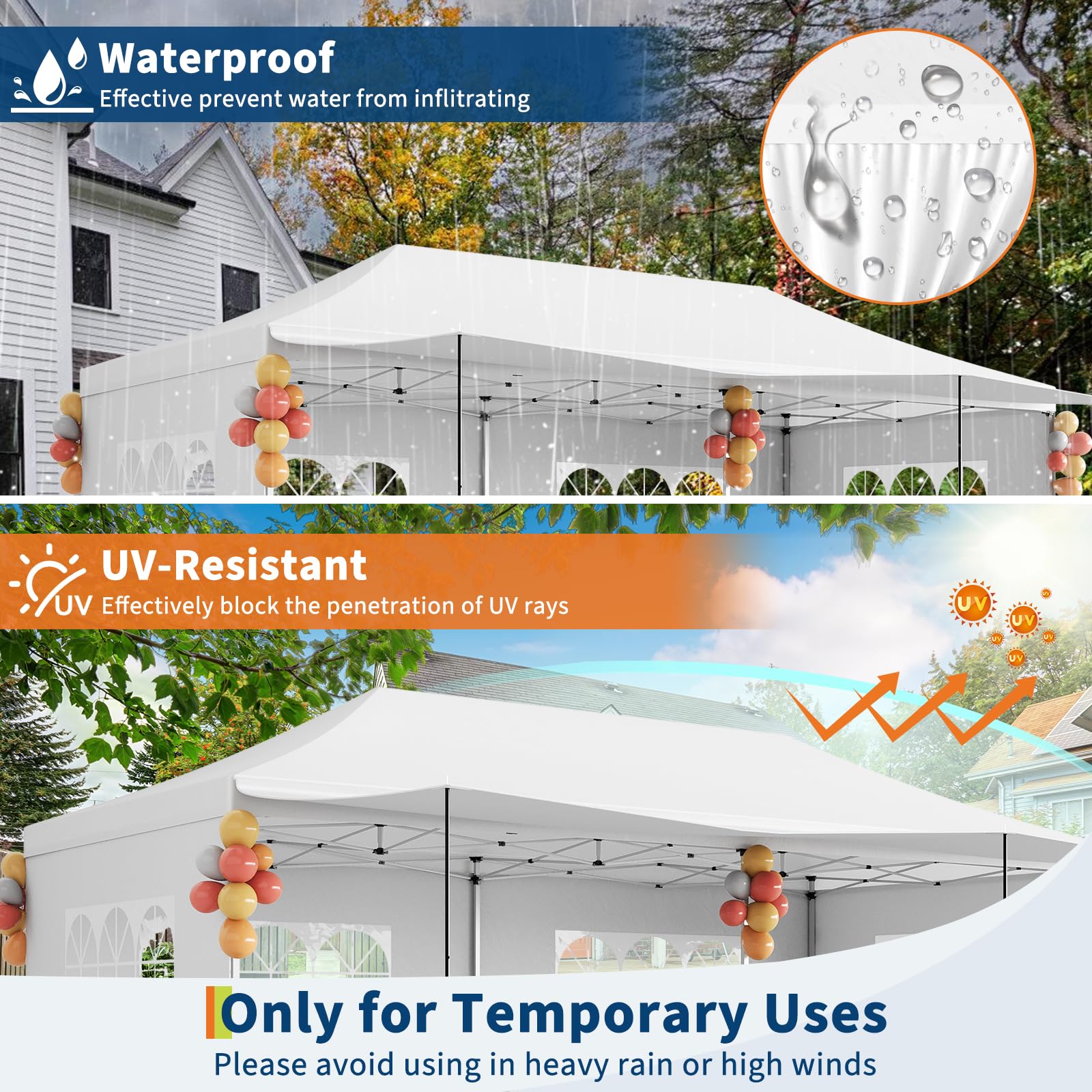 Garvee 10'x20' Heavy Duty Pop Up Canopy Tent - Commercial Waterproof UV50+ Oxford Fabric with Removable Sidewalls & Roller Bag
