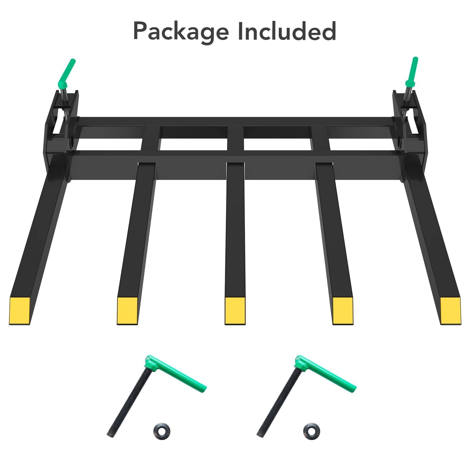 GARVEE 2500LB Clip-On Debris Forks - Fits 42-48" Buckets, Heavy-Duty Steel Quick-Mount Forks for Loaders/Skid Steers