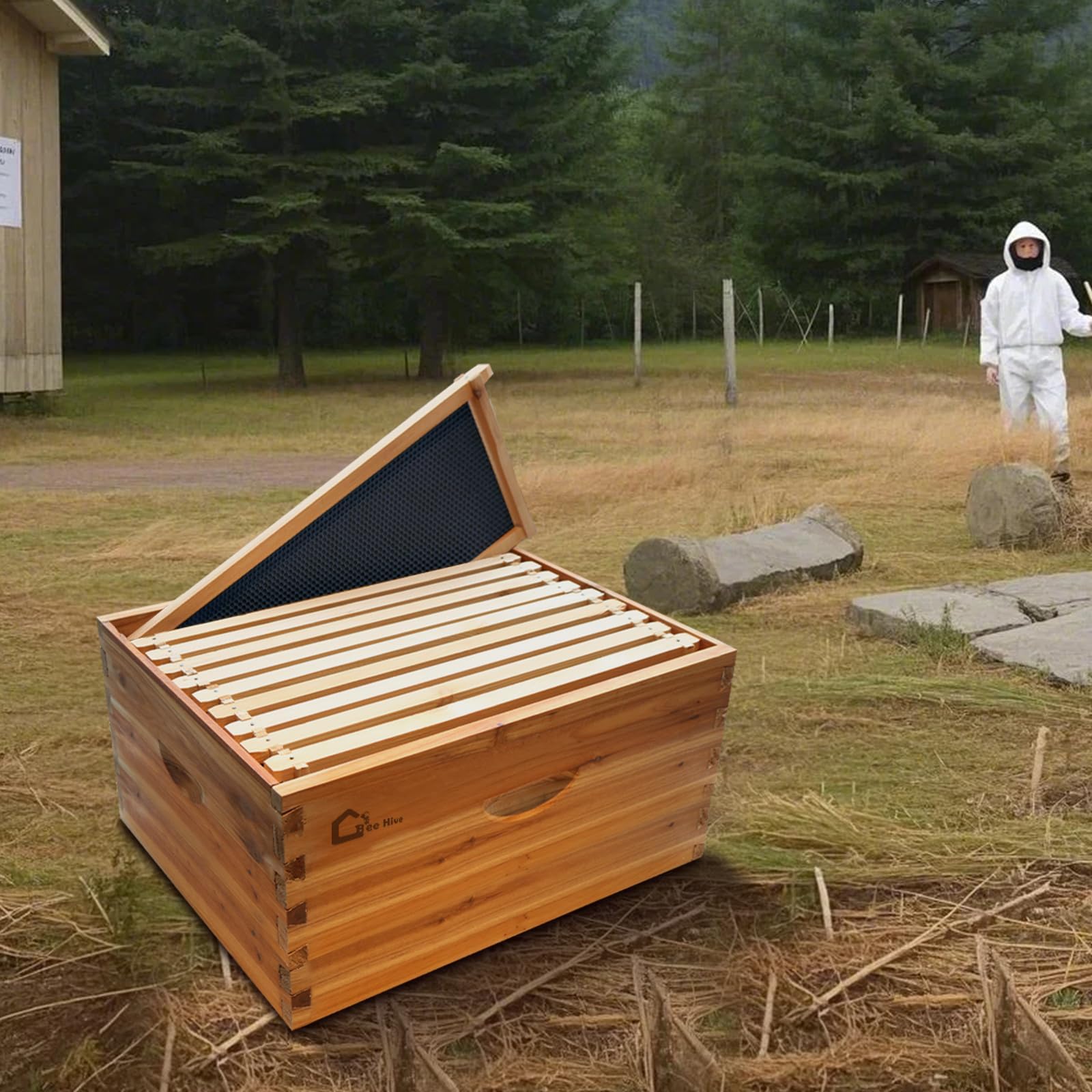 Garvee Deep Brood Bee Hive Kit Langstroth 10-Frame, Warp-Resistant Fir Wood, Beeswax-Coated, Pre-Drilled Holes, Tool-Free Assembly, Beekeeping Starter