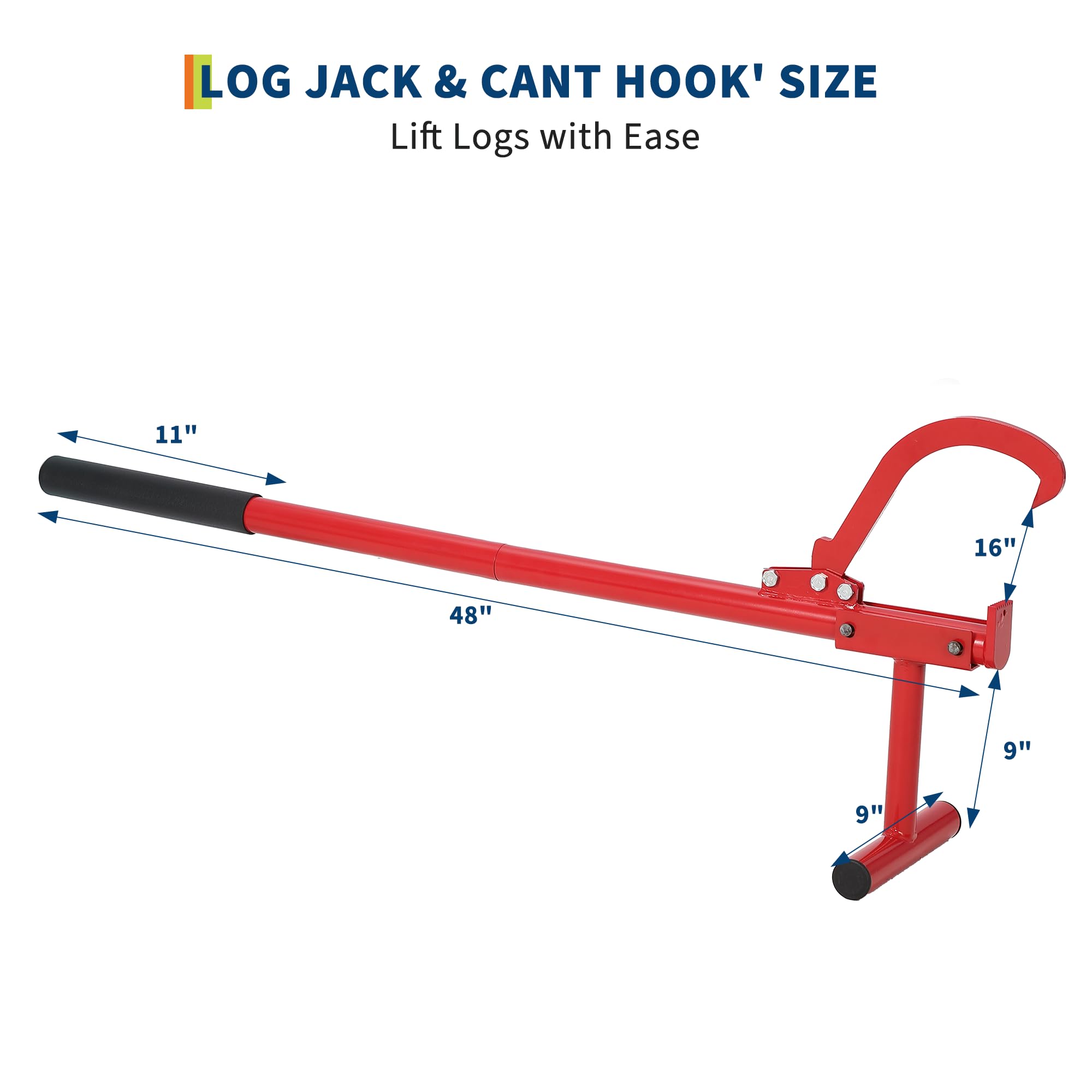 Garvee 48" Cant Hook Logging Tool with Rubber Grip, Adjustable Heavy-Duty Steel Log Roller, Powder-Coated Carbon Steel, Ergonomic Handle, Forestry Logging