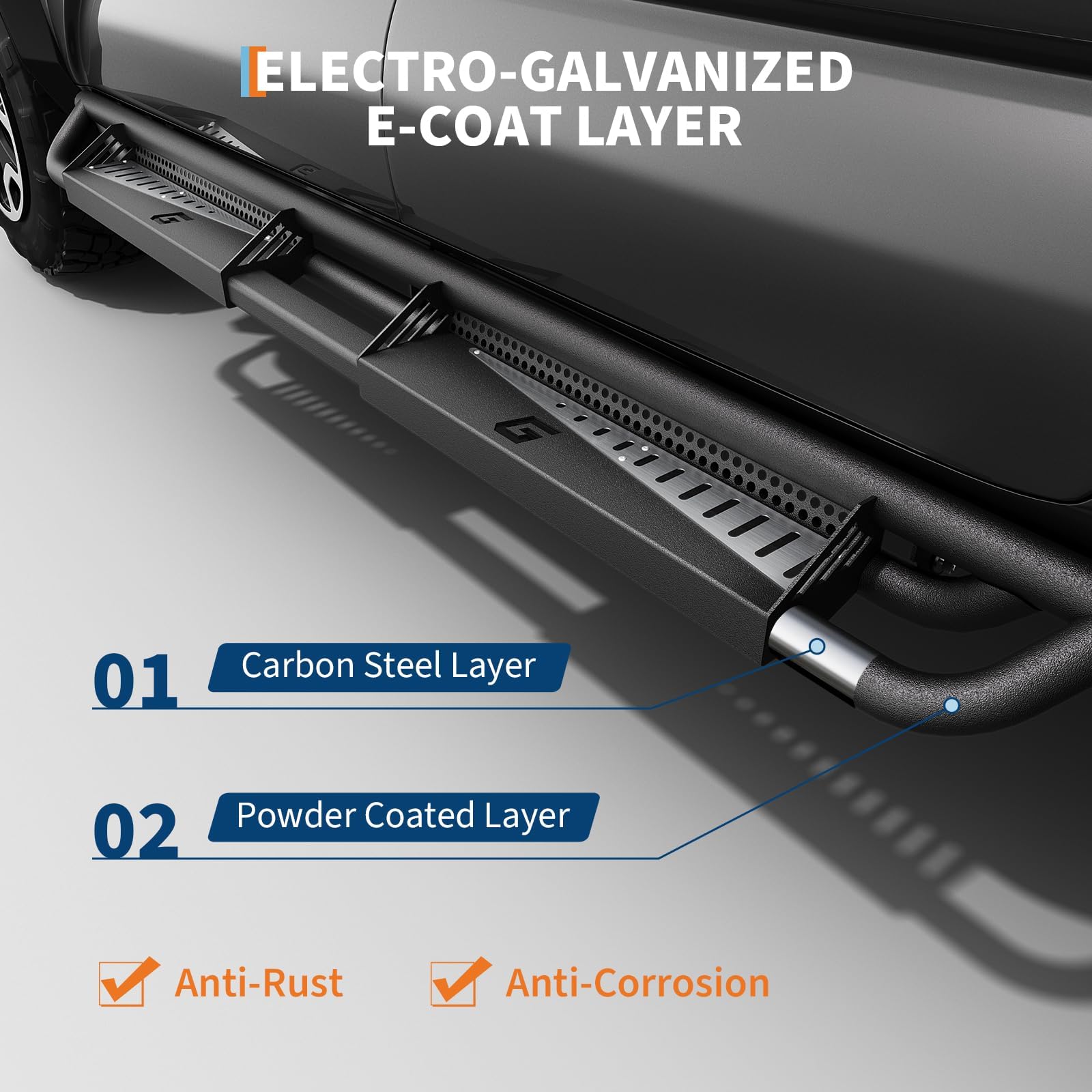 Garvee 6" Running Boards for 2005-2023 Toyota Tacoma Double Cab, Bolt-On Steel Side Steps, Non-Slip Textured Surface, Black Powder Coated Direct Fit Nerf Bars