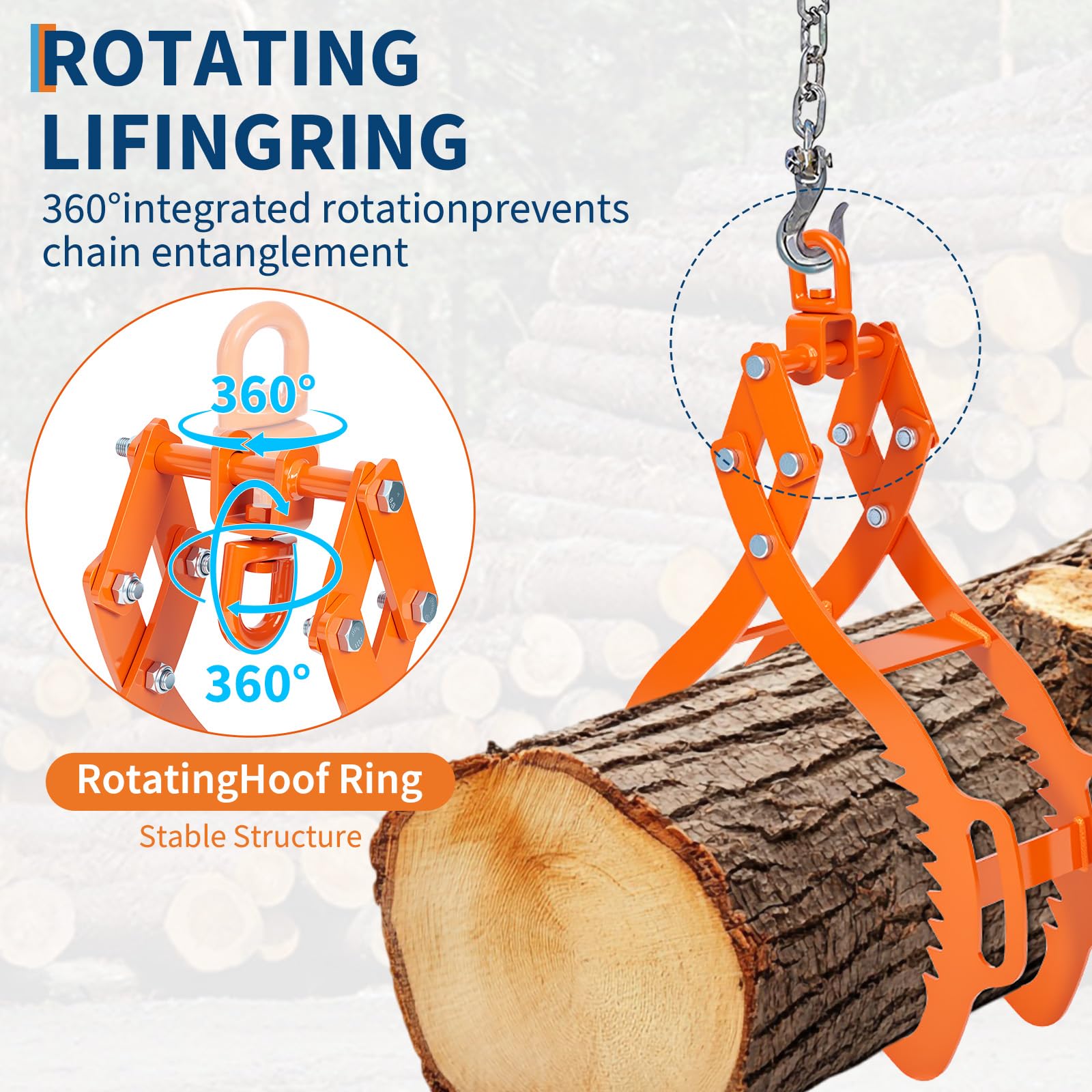 Garvee 36 Inch 4 Claw Timber Claw Hook Log Grapple 3606LB Capacity Serrated Steel Claws Powder-Coated Steel Universal Fit for Tractors Logging