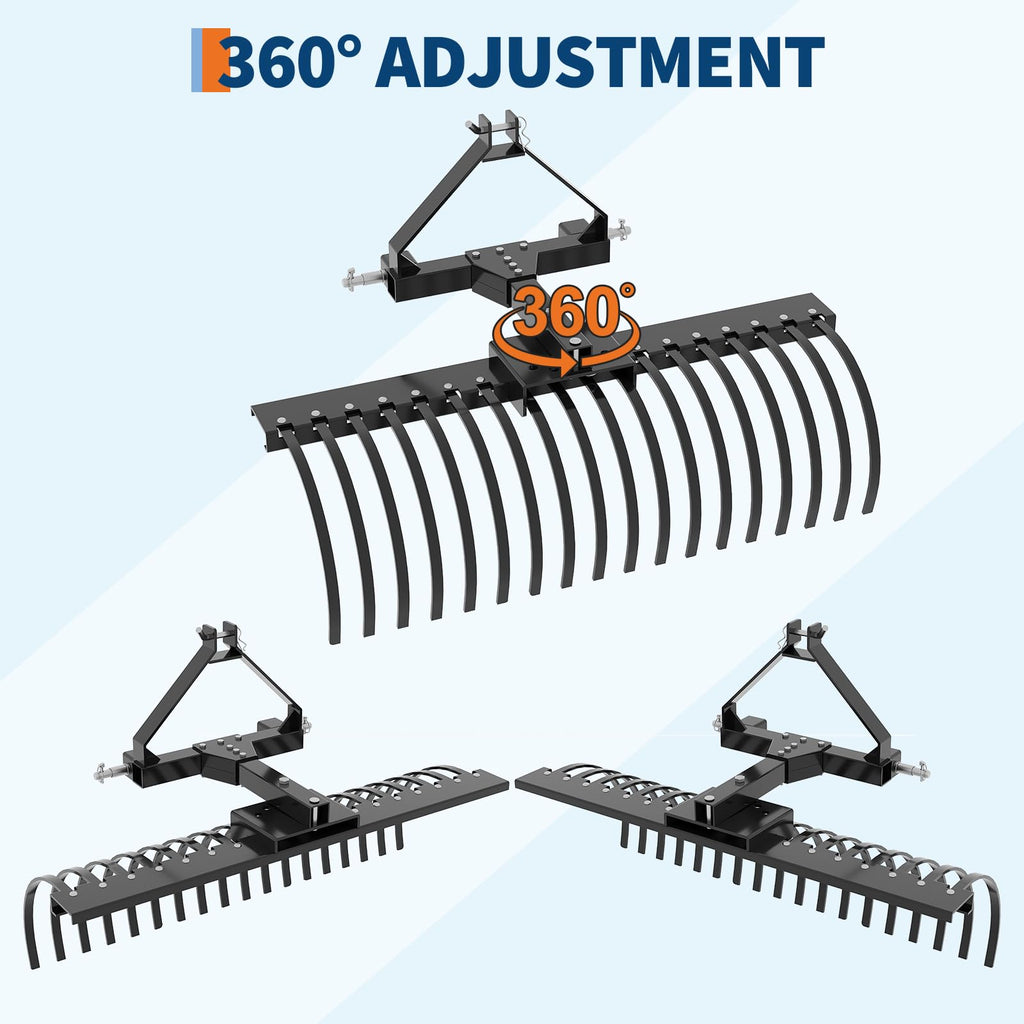 Garvee Tow Behind Dethatcher, 50-inch Tow Dethatcher with 18 Steel Tines, 3-Point Lawn Dethatcher Rake with Attachments for Tractor, Landscape Rake for Garden, Farm, Grass