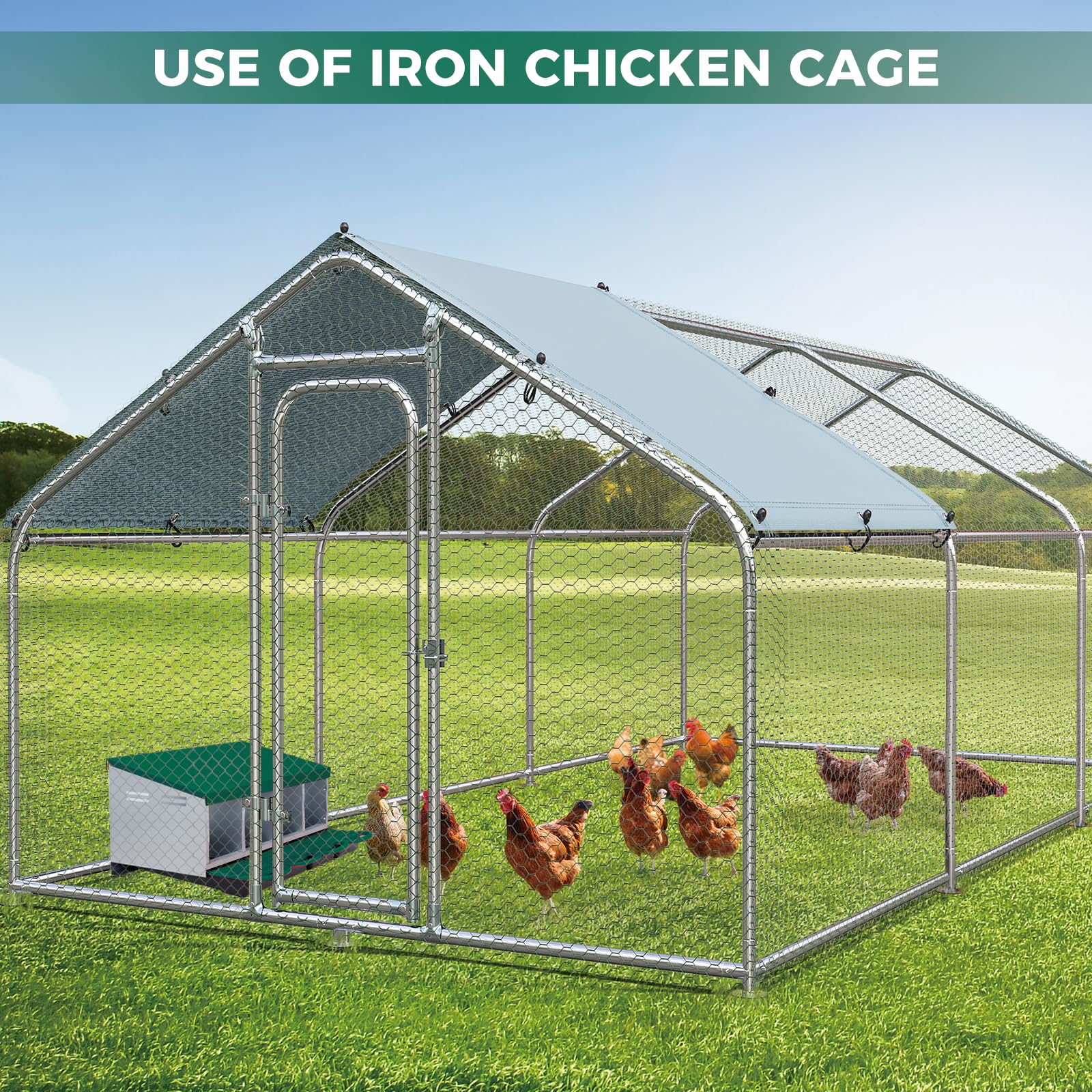 Garvee Chicken Nesting Boxes, 4 Hole Metal Wall Mount Roll Away Nest with Removable Trays and Roll Out Egg Collection for Chicken Coop