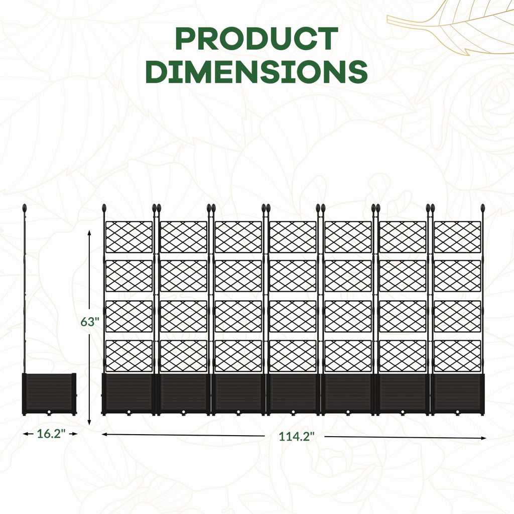 Garvee 7-Piece Raised Garden Bed with Trellis, 114" x 63" Outdoor Planter Box, Vertical Garden with Privacy Screen for Patio, Balcony & Backyard, Lightweight & Weather-Resistant