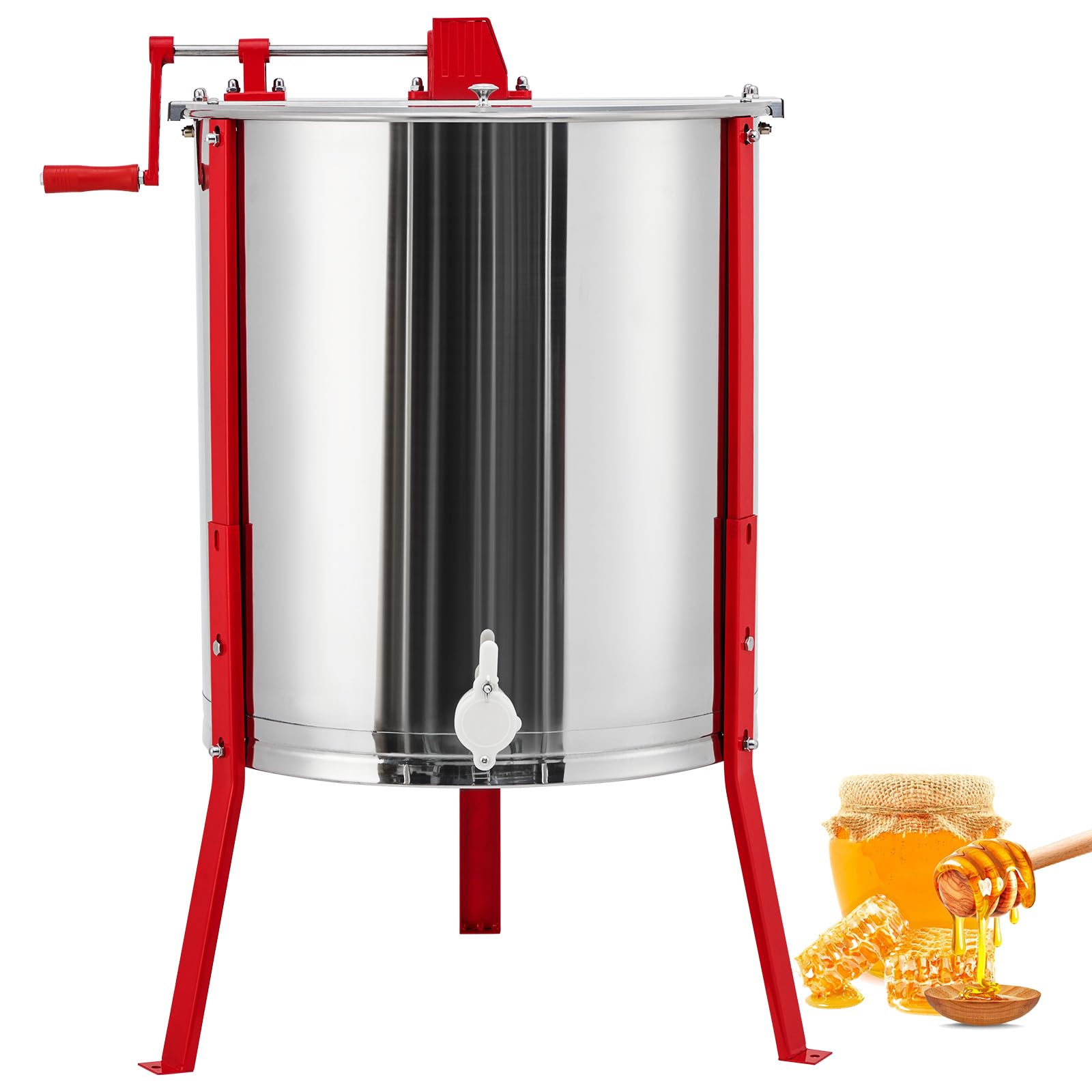 Garvee Manual Honey Extractor 2/4 Frames Stainless Steel Adjustable Legs Transparent Lid Honeycomb Drum Spinner for Beekeepers and Apiaries