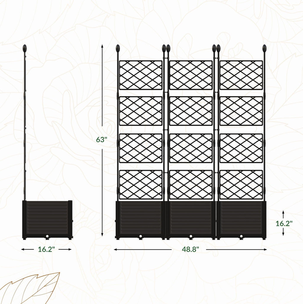 Garvee 3 PCS Raised Garden Bed with Trellis, 48" x 63" Plastic Planter Box for Climbing Plants, Outdoor Vertical Garden with Privacy Screen for Patio, Balcony, Backyard – Sturdy & Lightweight