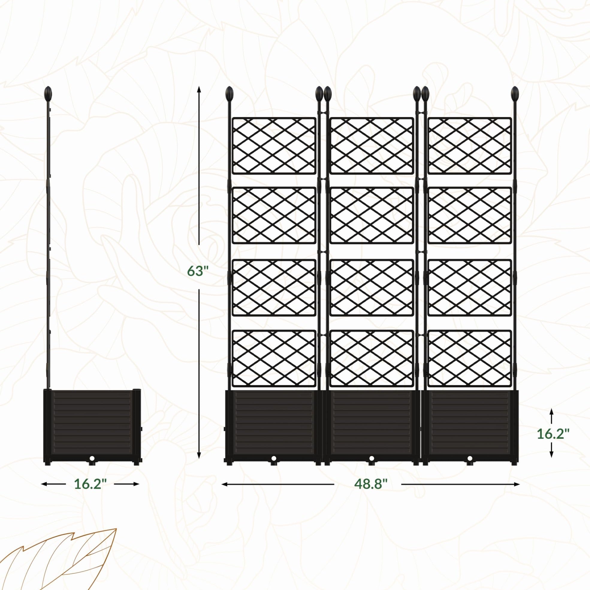 Garvee 3 PCS Raised Garden Bed with Trellis, 48" x 63" Plastic Planter Box for Climbing Plants, Outdoor Vertical Garden with Privacy Screen for Patio, Balcony, Backyard – Sturdy & Lightweight