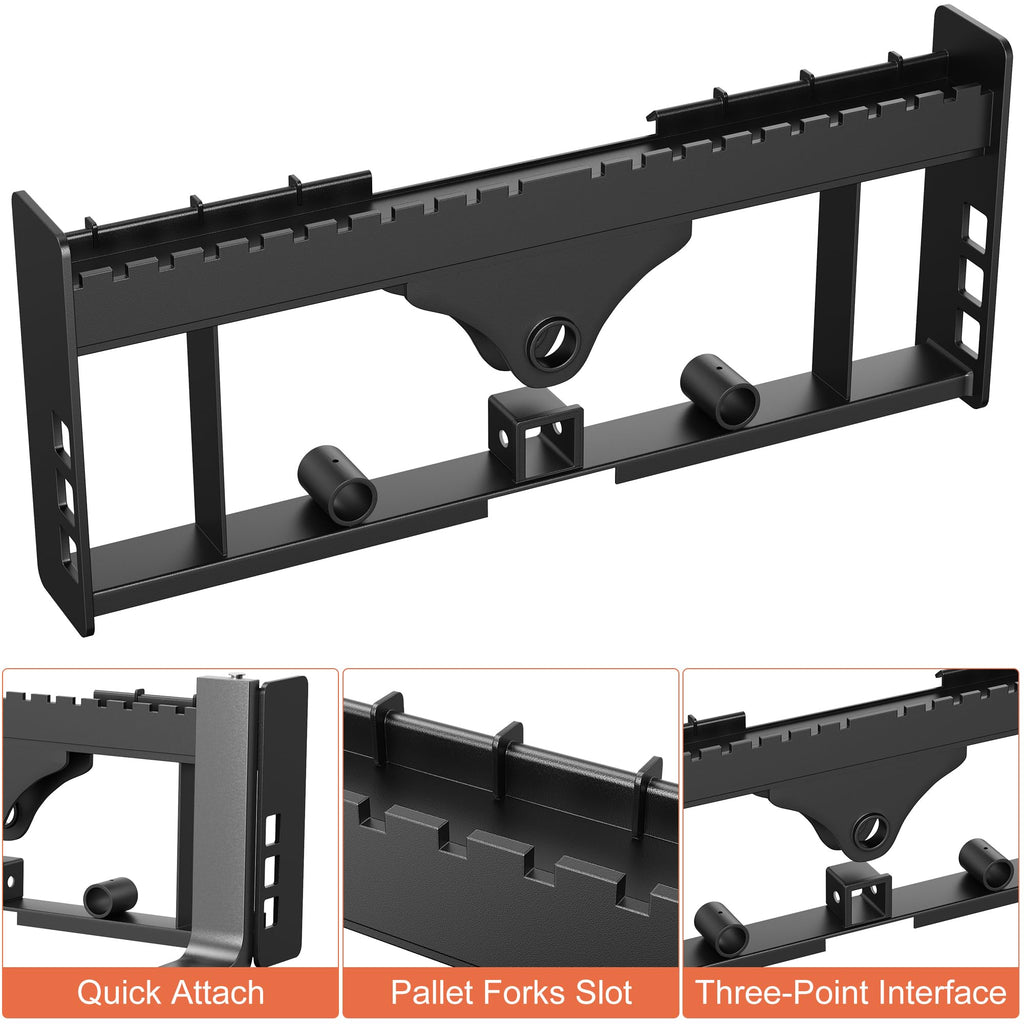 Garvee Skid Steer Pallet Fork Frame Attachment 2500 lbs, 42" Fork Blades and 45" Pallet Fork Frame, with 2 Hay Spear Sleeves, 2" Receiver Hitch, Compatible with Kubota Loaders Tractors