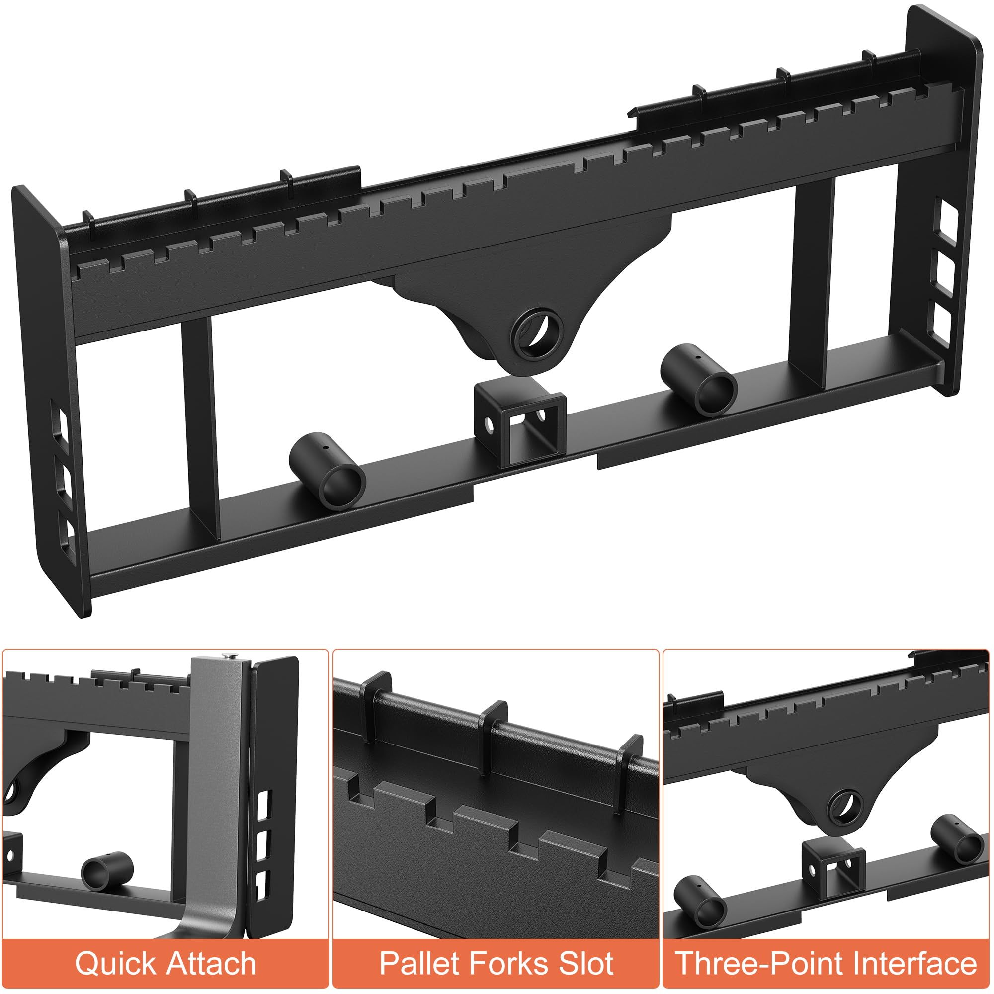 Garvee Skid Steer Pallet Fork Frame Attachment 2500 lbs, 42" Fork Blades and 45" Pallet Fork Frame, with 2 Hay Spear Sleeves, 2" Receiver Hitch, Compatible with Kubota Loaders Tractors