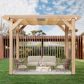 Garvee 10x12 FT Cedar Wood Pergola with Retractable Oxford Fabric Roof, Waterproof, Durable Outdoor Patio Gazebo for Backyard Relaxation