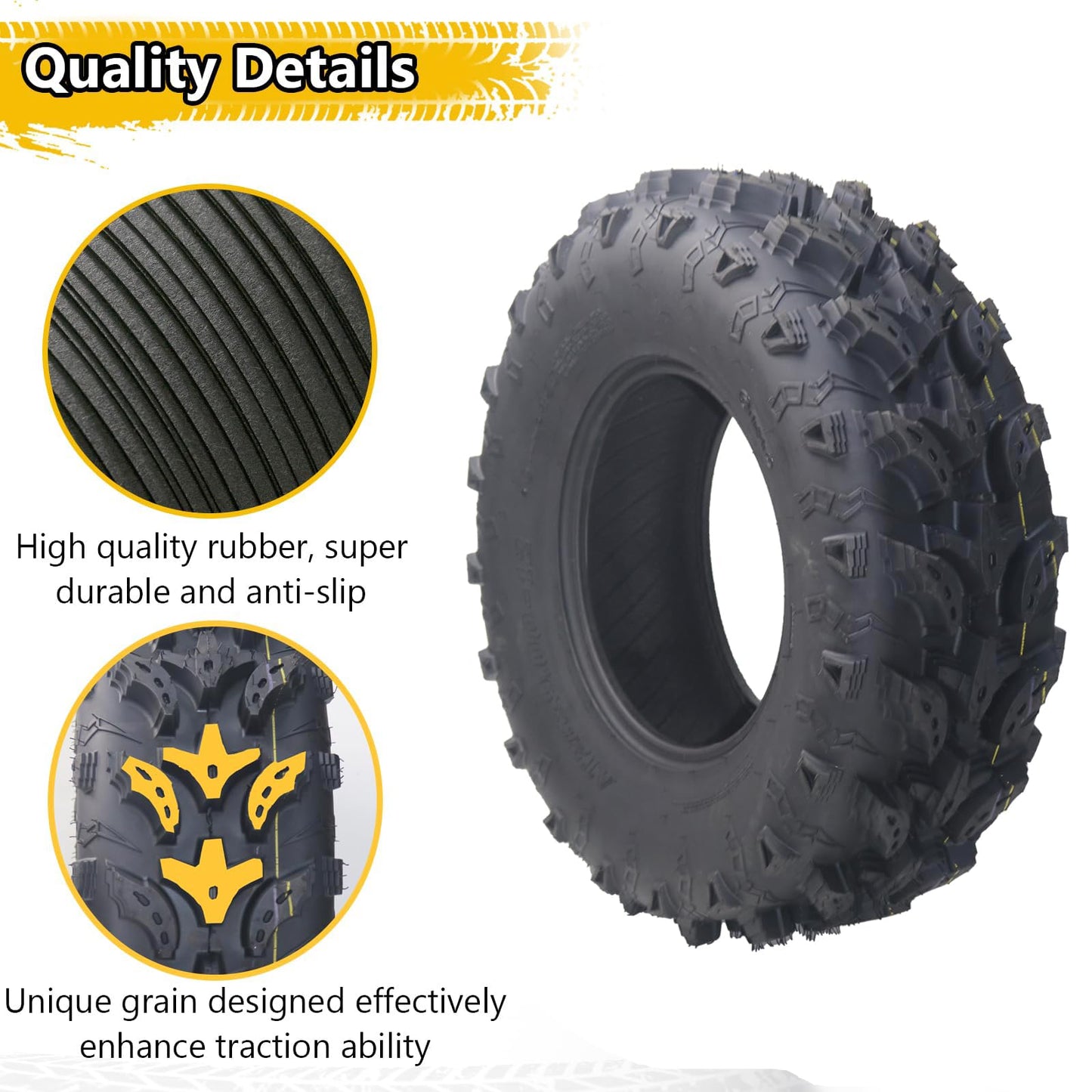 Garvee Set of 2 26x10-12 All Terrain ATV UTV Tires Tubeless 6-Ply Durable Sport Tires Aggressive Tread Mini Bike Fit Off-Road