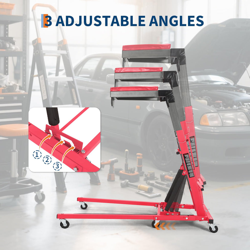 Garvee Top Automotive Creeper Adjustable Height 49.21-68.89" 400 LBS Capacity 6 Swivel Caster Wheels Foldable Steel Frame for Garage Maintenance
