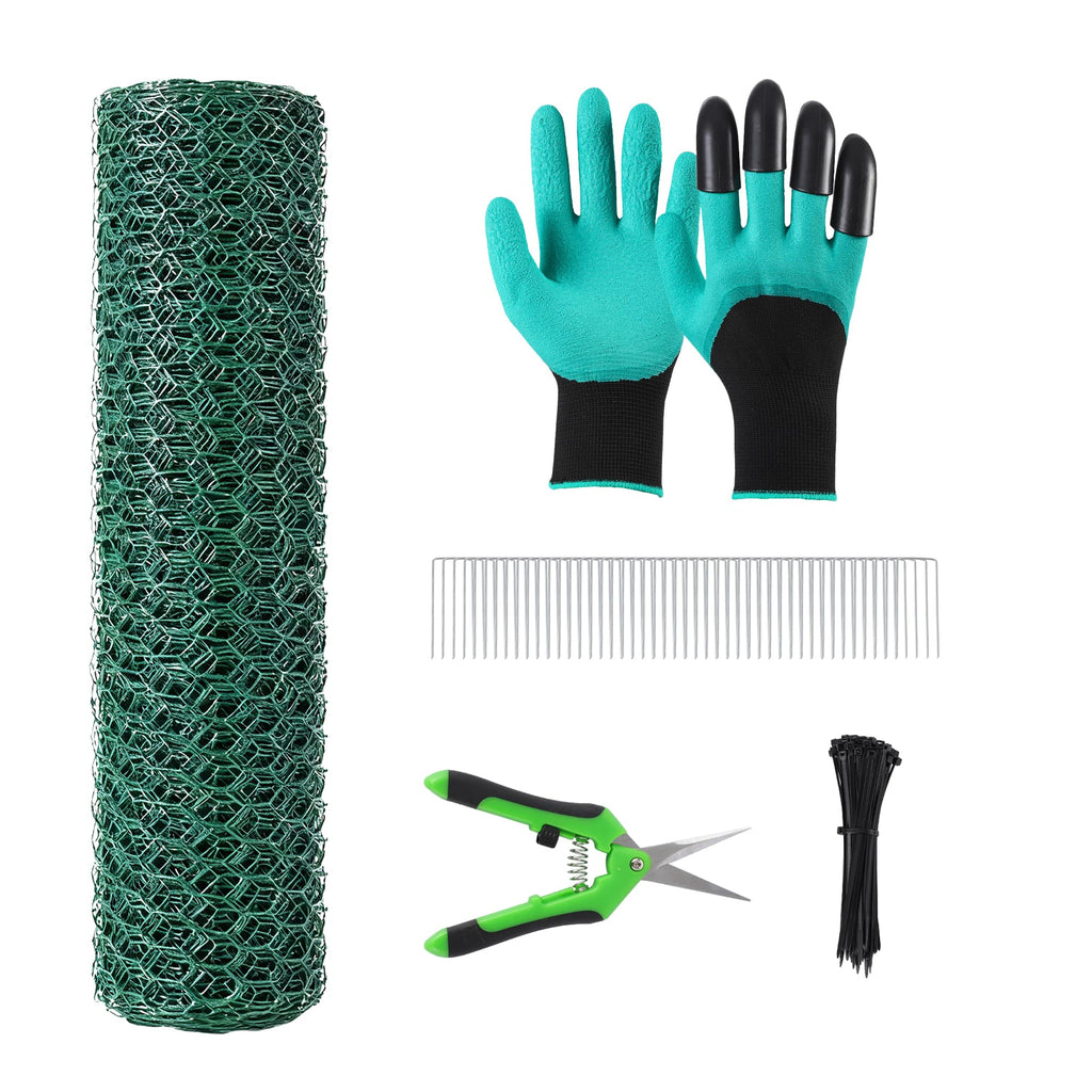 Garvee Garden Plant Protection Netting Kit Vinyl-Coated Wire Mesh Adjustable DIY Fence Cut-Resistant Gloves Pliers 1.3ft x 50ft Vegetables Flowers