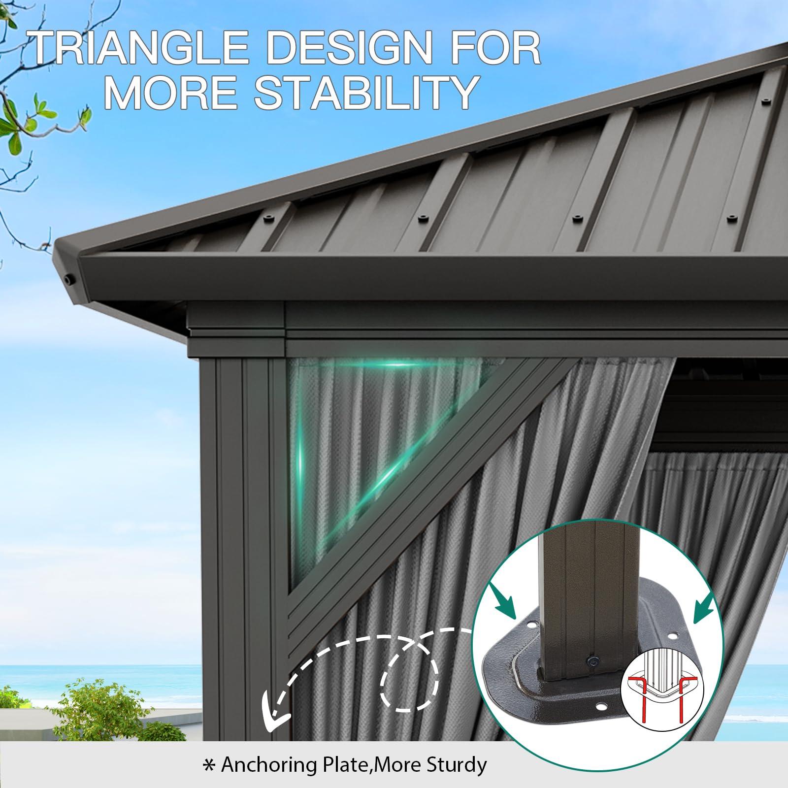 Garvee 10x12ft Hardtop Gazebo Outdoor Patio Pavilion Double Roof Aluminum Frame Waterproof Curtains Netting Backyard Deck Poolside