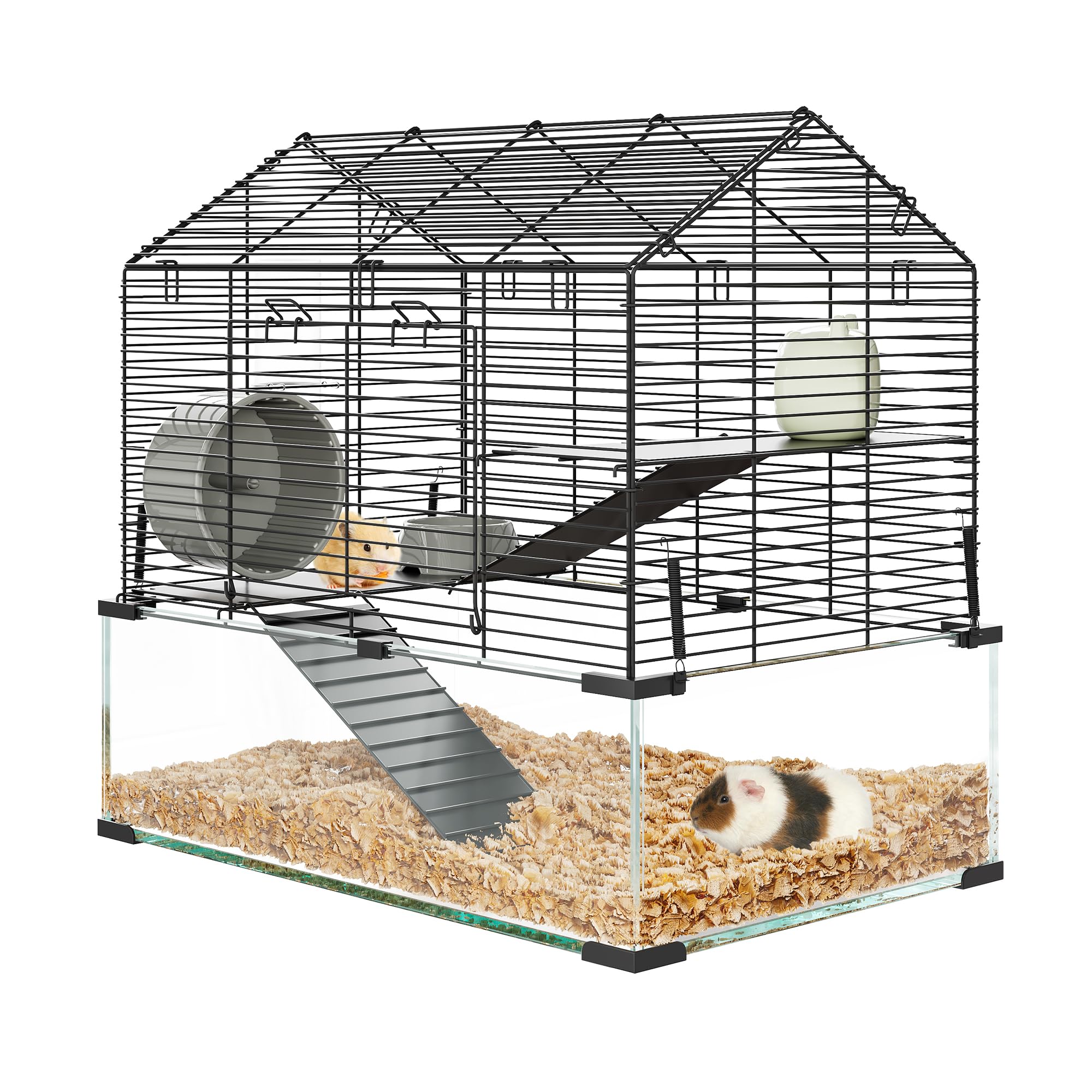 Garvee 3-Tier Hamster Cage for Syrian & Dwarf Hamsters - Multi-Level Habitat with Silent Wheel & Chew-Proof Bottle - Metal & Tempered Glass - Scratch-Resistant, Tool-Free Assembly - Compact Apartment Fit
