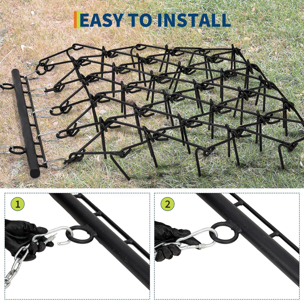Garvee Heavy Duty Drag Harrow 5x4.5 FT Q235 Steel Thick Tines Adjustable Tow Bar Powder Coated Black for ATV UTV Lawn Tractors Farm Landscaping