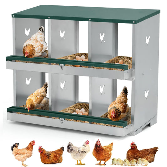 Garvee Chicken Nesting Box 6 Holes Heavy Duty Galvanized Steel Two-Tier Ventilated Dry Bedding Easy Assembly for Chicken Coop