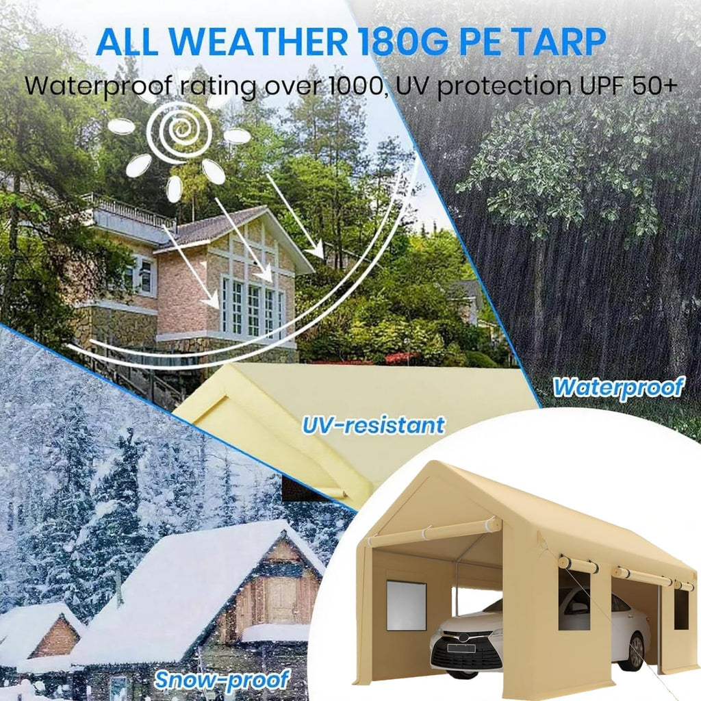 Garvee 10x20 Inch Carport Waterproof UV Resistant Roll-Up Mesh Window Heavy Duty Galvanized Steel Frame Portable Garage for Truck & Boat