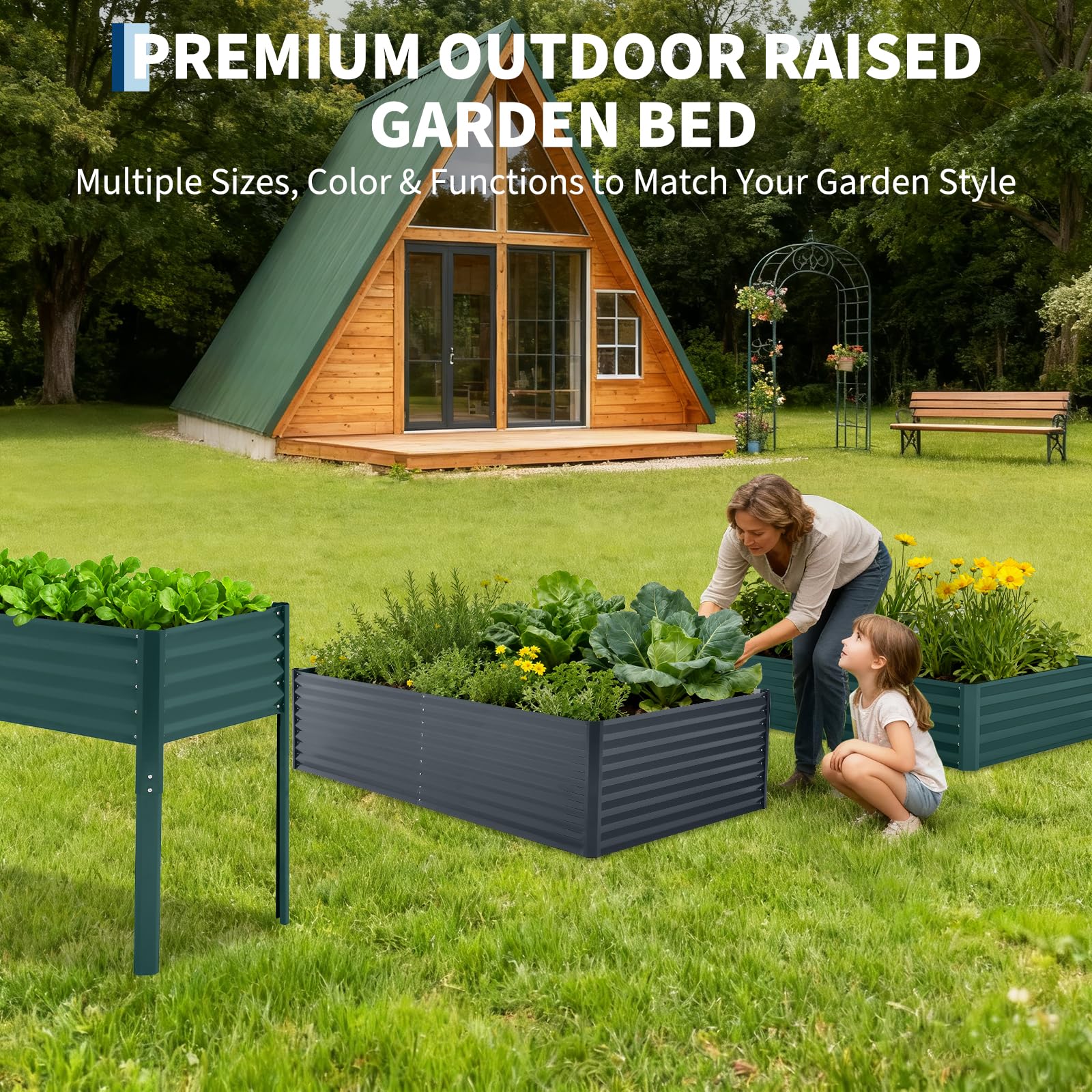 Garvee Galvanized Raised Garden Bed Kit with Cover - Extra Deep Metal Planter, Reinforced Structure, Easy Assembly, Weather-Resistant Steel, Efficient Drainage, Outdoor Vegetable Gardening