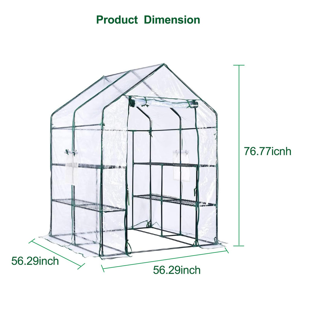 Garvee Walk-in Greenhouse with 6 Shelves, 56.3"x56.3"x76.77" Outdoor Portable Gardening House with Durable PE Cover & Zipper Door, Sturdy Anti-Rust Metal Frame, Ideal for Plants & Seedlings