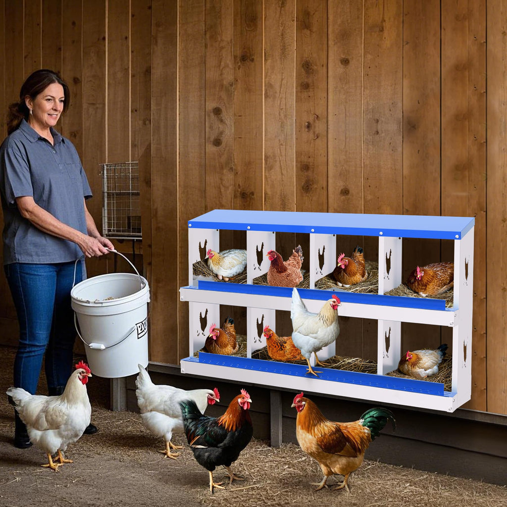 Garvee 8-Hole Chicken Nest Box Heavy Duty Galvanized Steel  Ventilation System Bioengineering Design Blue for Hens Ducks Small Poultry