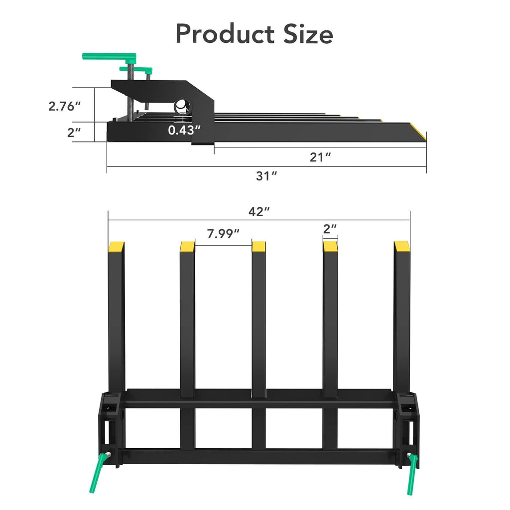 GARVEE 2500LB Clip-On Debris Forks - Fits 42-48" Buckets, Heavy-Duty Steel Quick-Mount Forks for Loaders/Skid Steers
