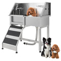 Garvee 38" Stainless Steel Dog Washing Station with Ramp & Sliding Door, Anti-Slip Grate, Left Stairs, Commercial-Grade, Grooming Salon & Home Use