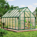 Garvee Spacious 8x14 FT Polycarbonate Greenhouse for Backyard – Large Aluminum Walk-In Grow Tent, Roof Vent, Ground Stakes, Lockable Push Door, For Garden Plants, Color: Green
