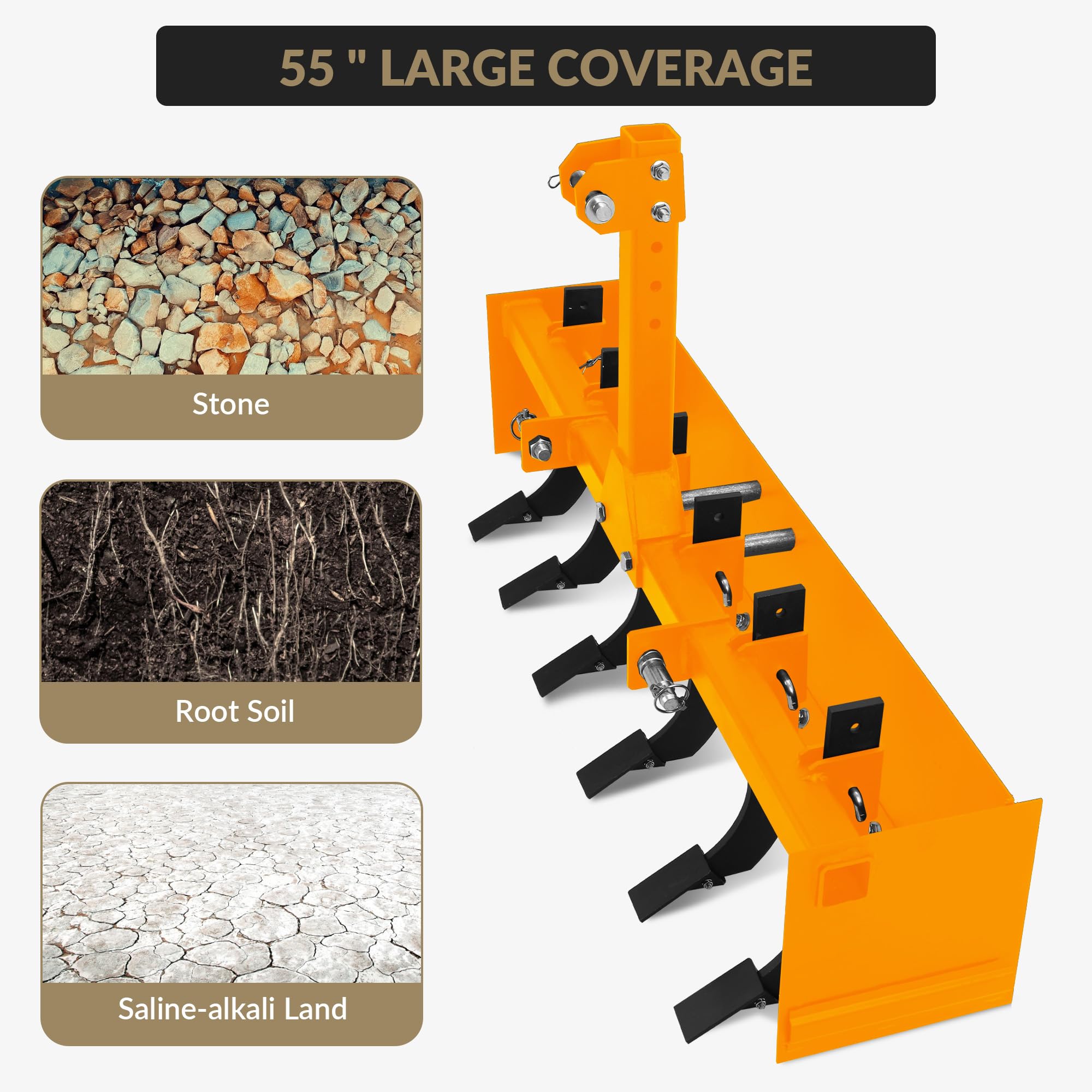 Garvee 3-Point Cultivator with Spring Steel Tines & 55" Box Scraper, Adjustable Cutting Edge, Rust-Proof Steel, Fits CAT-0 & CAT-1 Tractors, Land Leveling