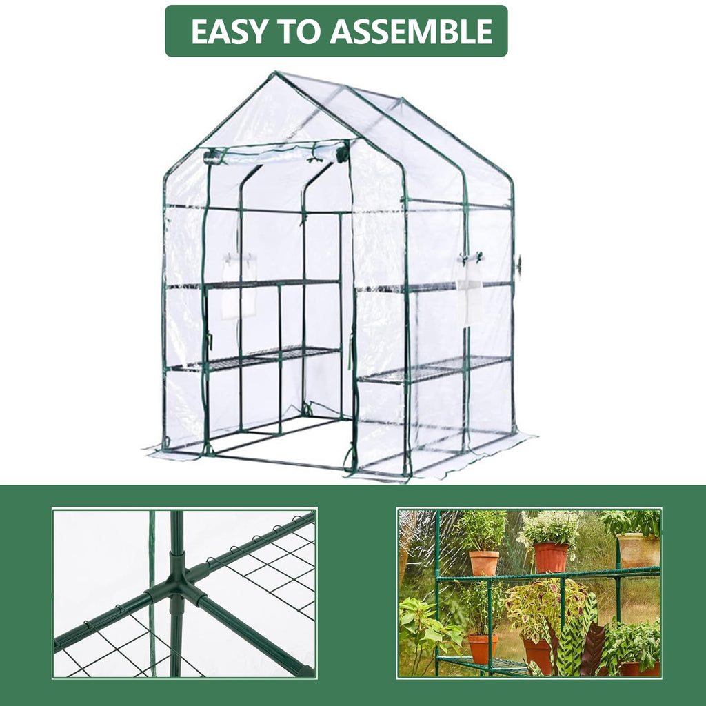 Garvee Walk-in Greenhouse with 6 Shelves, 56.3"x56.3"x76.77" Outdoor Portable Gardening House with Durable PE Cover & Zipper Door, Sturdy Anti-Rust Metal Frame, Ideal for Plants & Seedlings