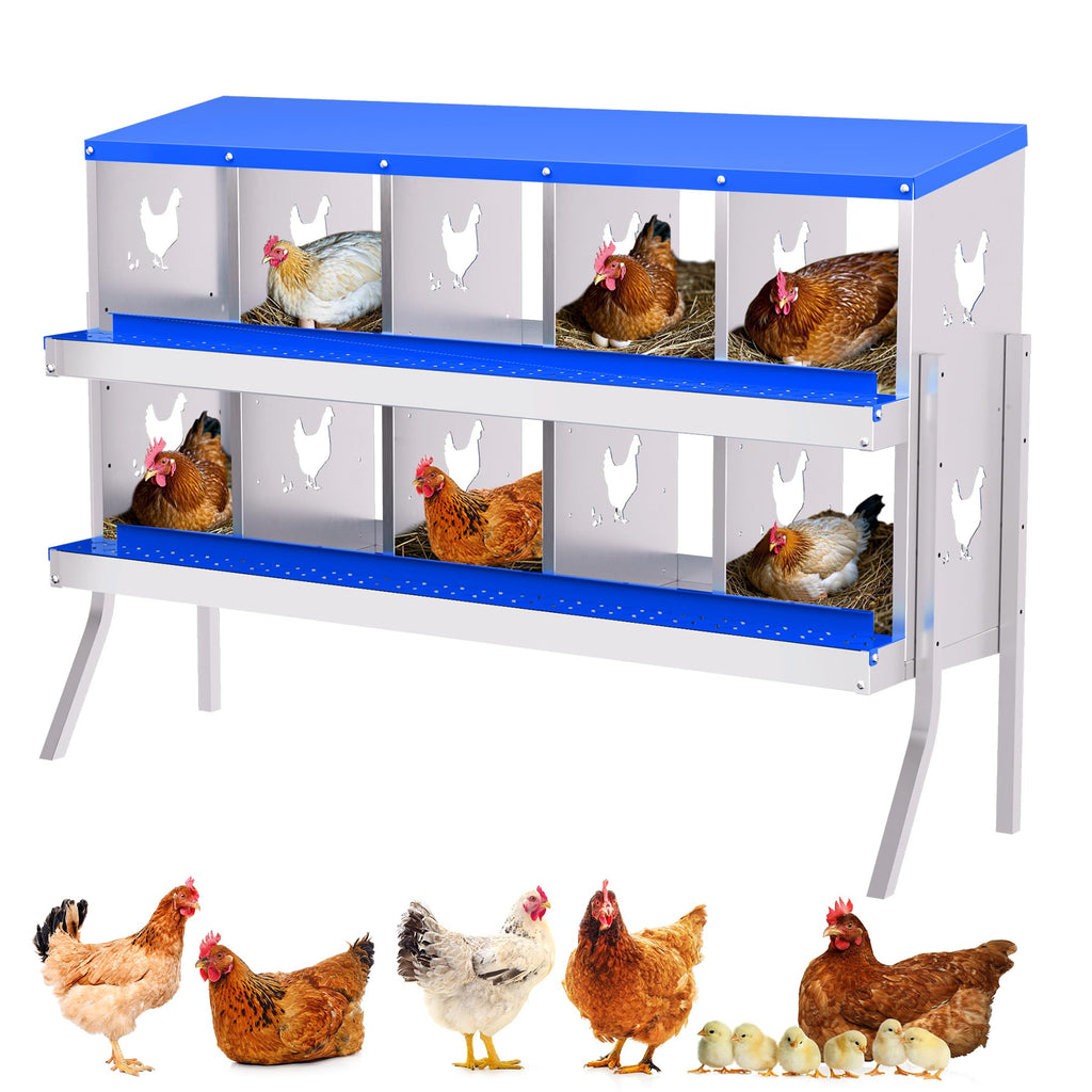 Garvee 10-Hole Bracket Legs Chicken Nesting Box Galvanized Steel Rustproof Automatic Egg Collection Ventilated Easy Install Wall or Freestanding for Chicken Coop Blue