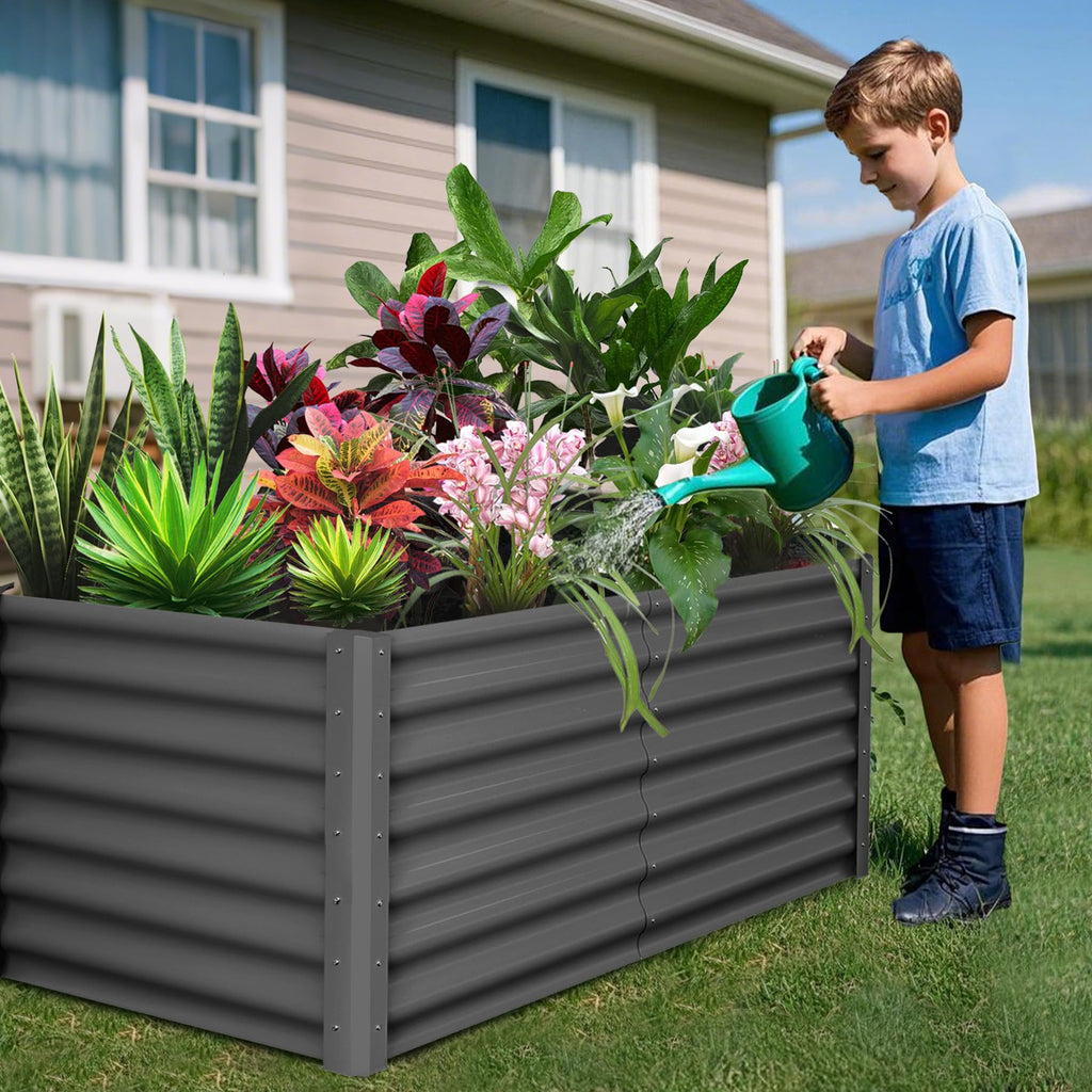 Garvee Raised Garden Bed Set of 2 6x3x2FT Galvanized Metal Durable Stability Open Base Safety Edge Dark Gray for Patios Yards Gardens