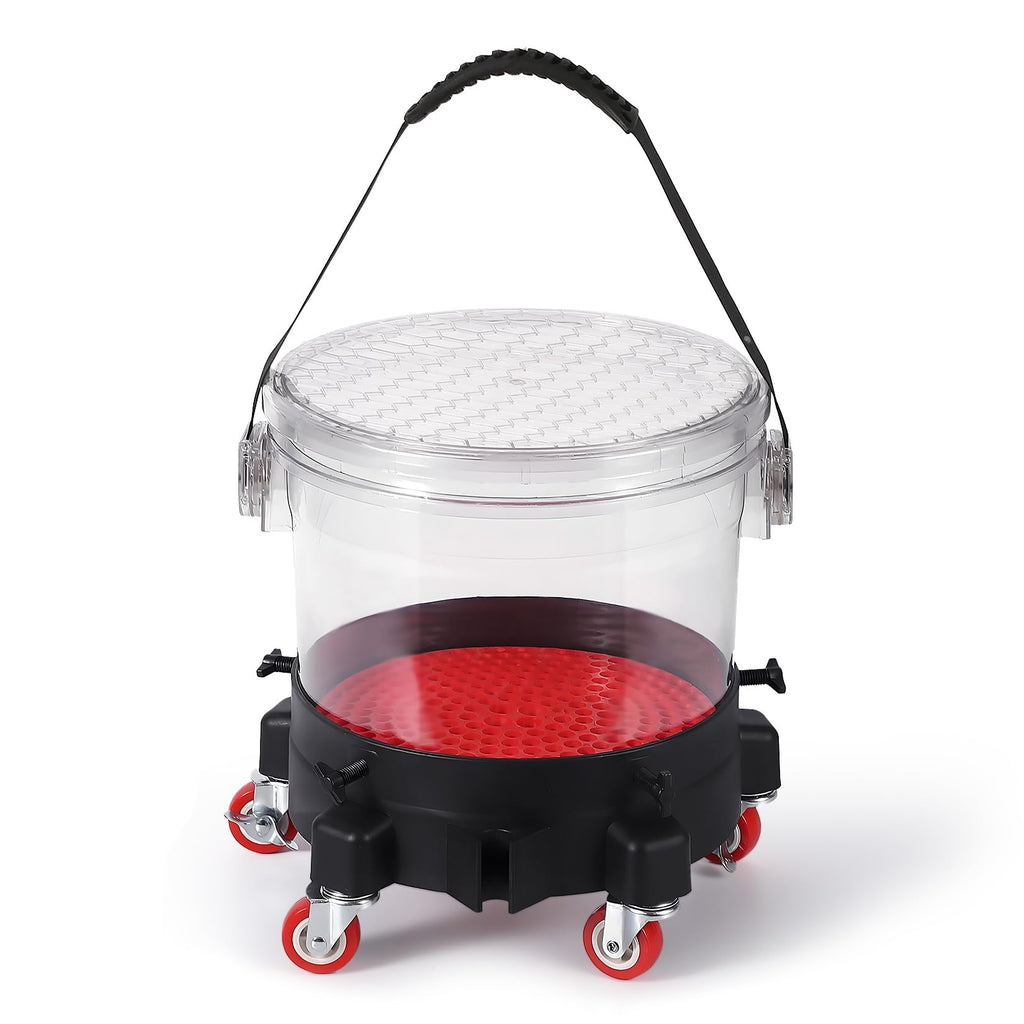 Garvee 4 Gallon Car Wash Bucket Kit with Grit Trap & 5-Caster Dolly, Heavy-Duty PP, Rubber Handle & Lid, Adjustable Fit 9-11.5", Professional Auto Detailing