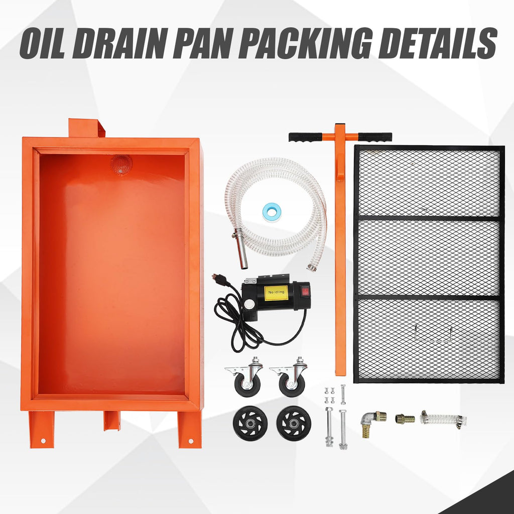 Garvee 20 Gallon Low Profile Oil Drain Pan with 110V Electric Pump, High-Impact Polypropylene, Collapsible T-Handle, 8ft Hose, Rolling Cart for Garage Use