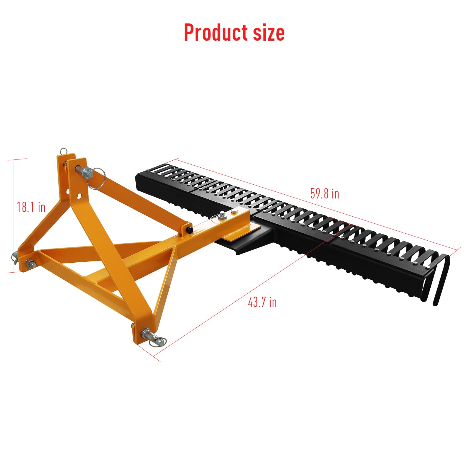 Garvee Landscape Rock Rake 5 FT 3-Point Attach Heavy Duty Steel Tines Rotatable Adjustable Tow-Behind Garden Tractor for Lawn and Field