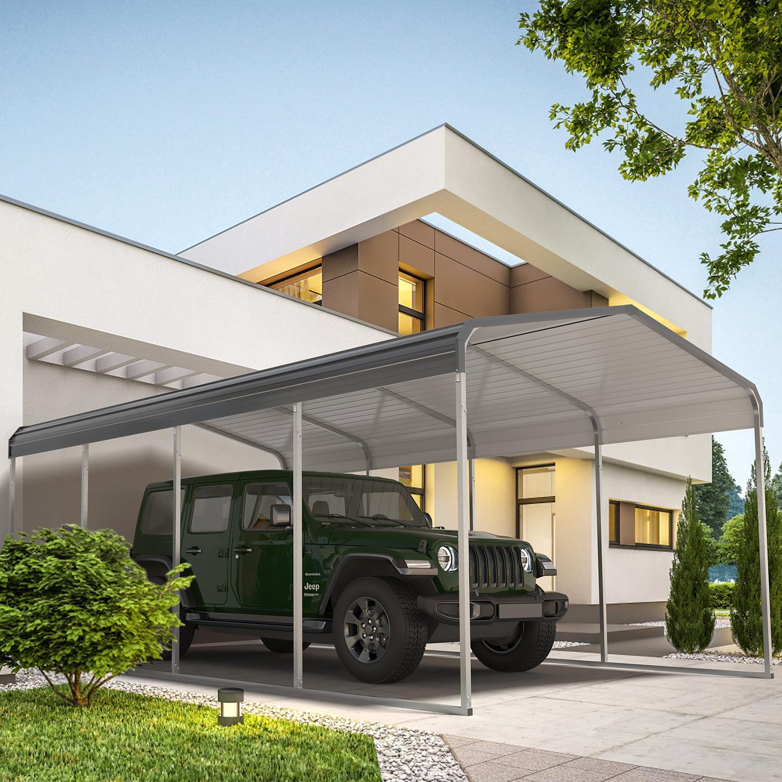 Garvee 12x20 FT Heavy-Duty Metal Carport with Galvanized Steel Roof & Frame, Rust-Resistant, Weatherproof, Stable Base, Easy Assembly, Outdoor Vehicle Shelter