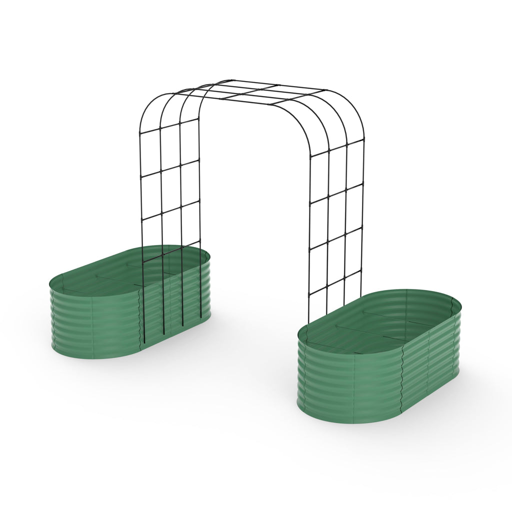 Garvee Galvanized Raised Garden Bed with 96" Vertical Arch Trellis - Rust-Resistant, Expandable Trellis - Steel, Plant Clips, Drainage Netting - Outdoor Garden, Patio, Green