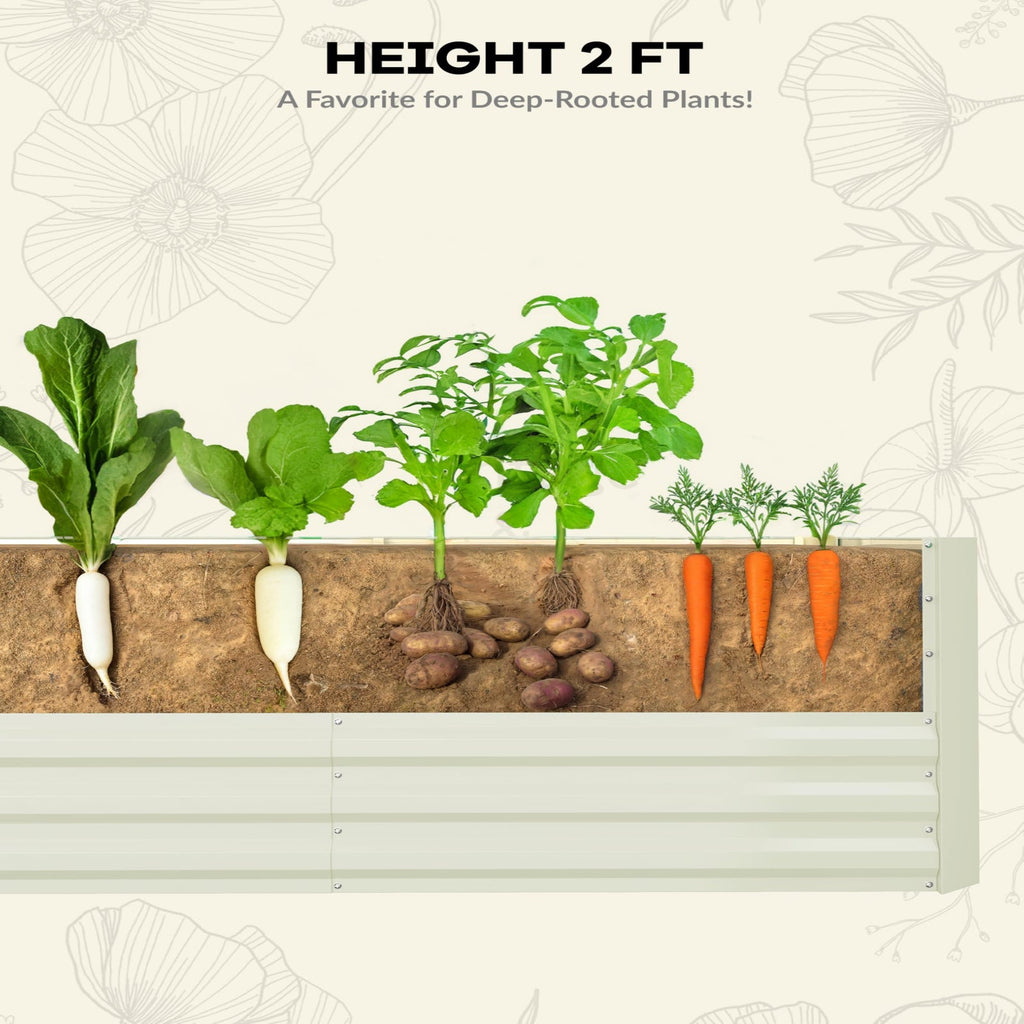 Garvee 6' × 3' × 2' Galvanized Raised Garden Bed, 24" Tall 0.5 mm Steel Planter with Open Bottom & X-Brace, Beige