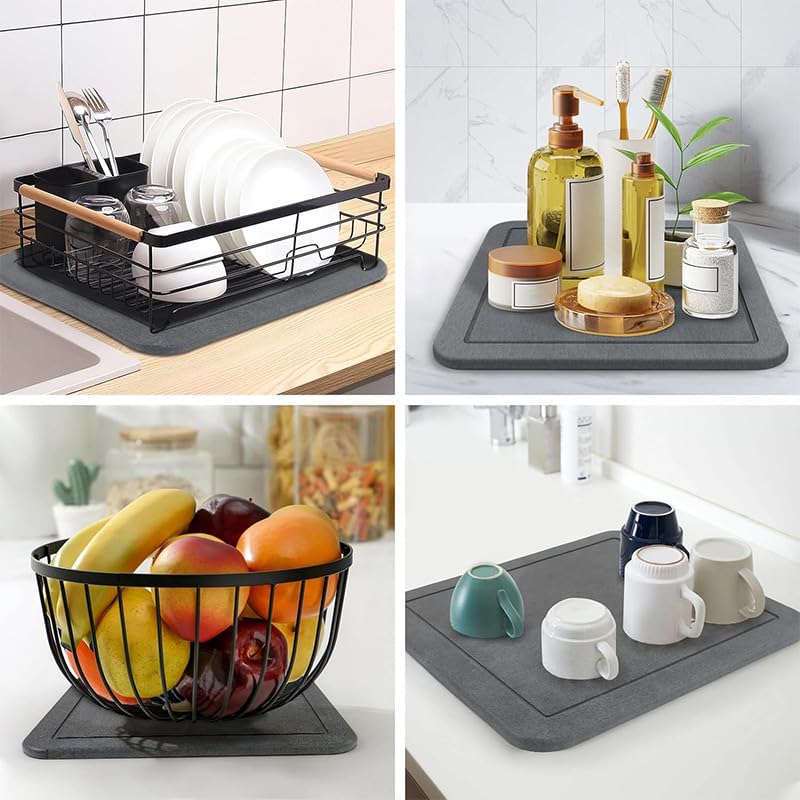 Garvee Diatomite Plant Saucer, Fast-Absorbing Plant Pot Tray with Deep Grooves, Natural Stone Drainage Tray for Indoor Plants, Decorative Holder for Soap & Sponge, Easy to Clean with Sandpaper, Eco-Friendly