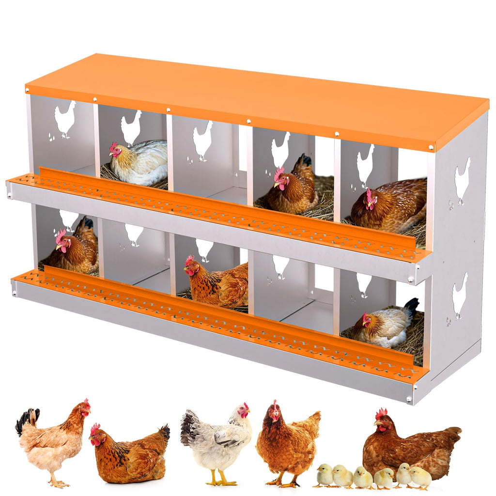 Garvee 10-Hole Chicken Nesting Box Galvanized Steel Rustproof Automatic Egg Collection Ventilated Easy Install Wall or Freestanding for Chicken Coop Orange