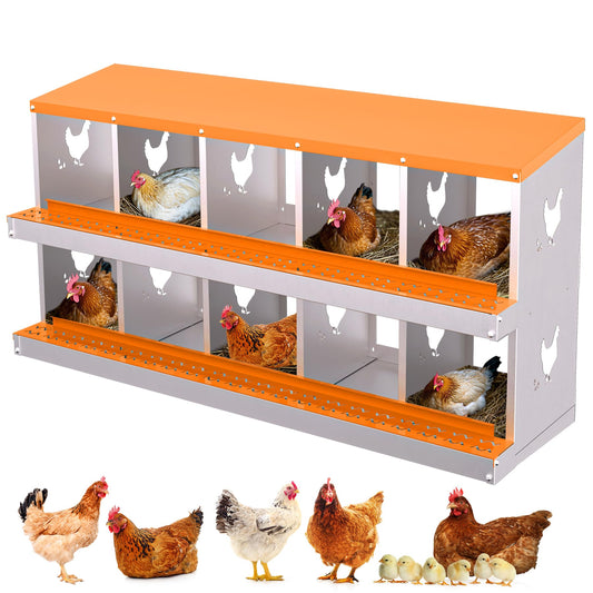 Garvee 10-Hole Chicken Nesting Box Galvanized Steel Rustproof Automatic Egg Collection Ventilated Easy Install Wall or Freestanding for Chicken Coop Orange