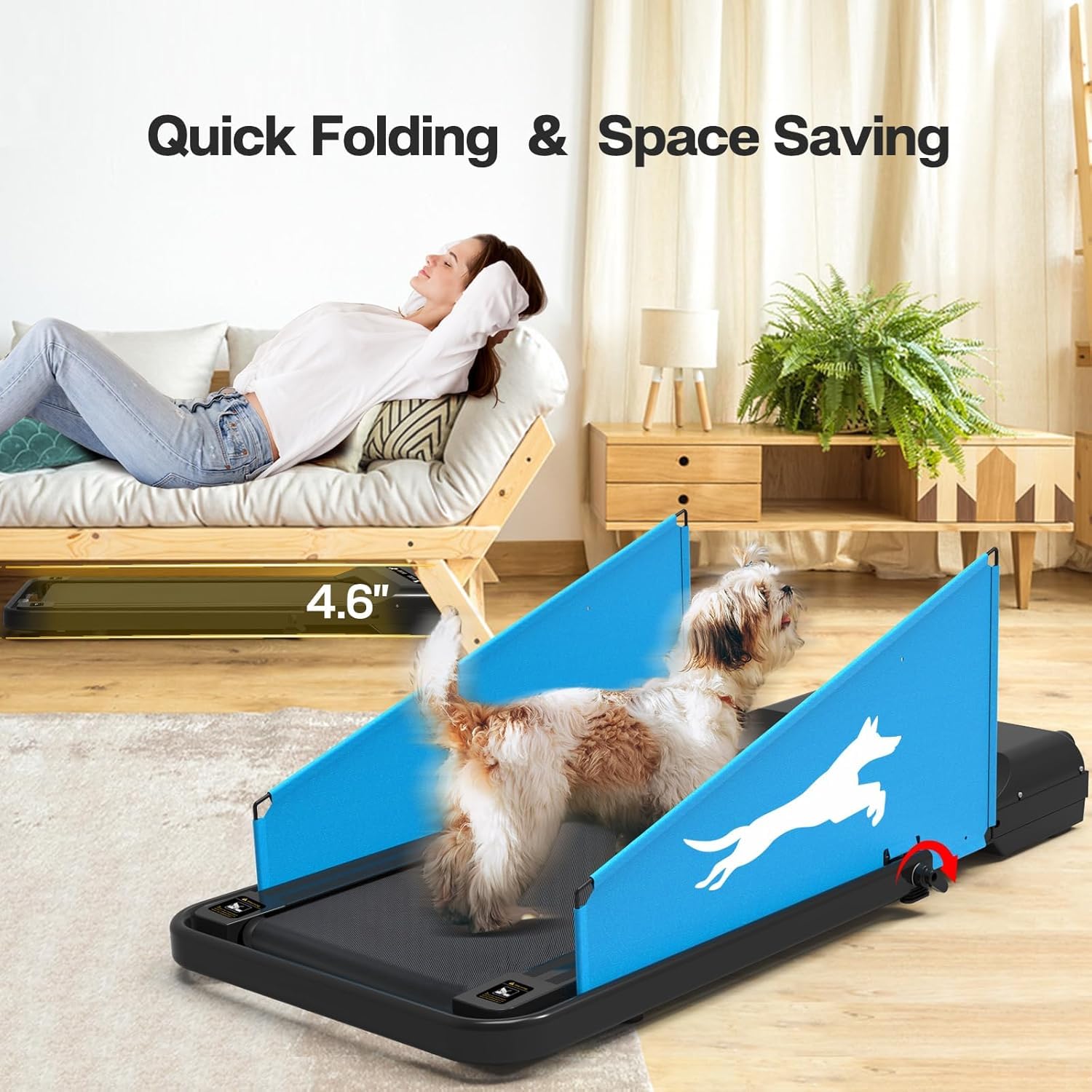 Garvee 2 in 1 Dog Treadmill with LED Display for, 2.5 Hp Foldable Pet Treadmill for Doggy Running Machine, Foldable Pet Pacer Treadmill Pad for Small and Medium Dogs Home Use, Blue