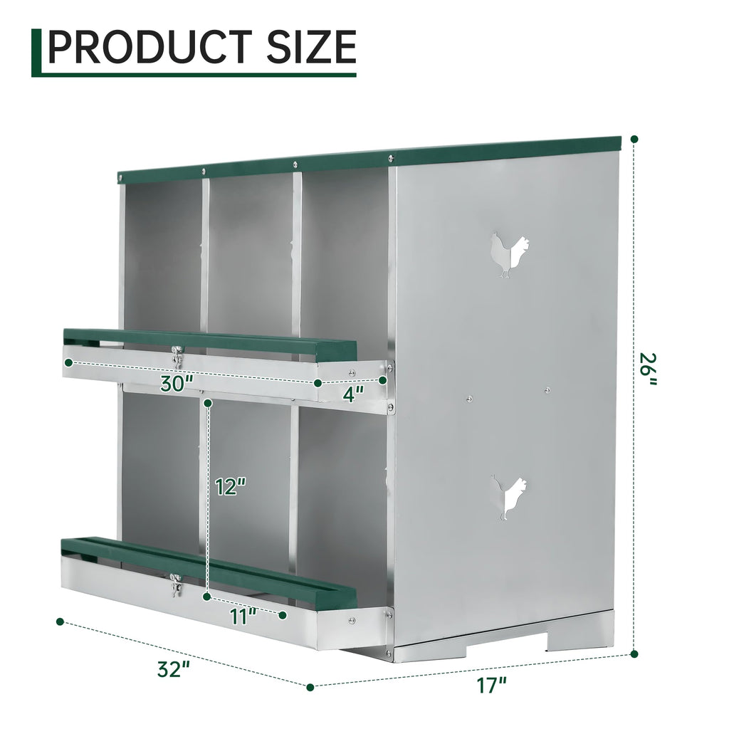 Garvee Chicken Nesting Box 6 Holes Heavy Duty Galvanized Steel Two-Tier Ventilated Dry Bedding Easy Assembly for Chicken Coop