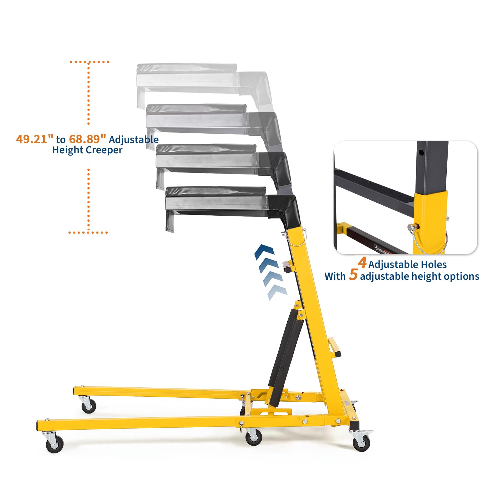 Garvee Automotive Top Creeper Adjustable Height 49.21-68.89" 400 LBS Capacity 6 Swivel Casters Steel Frame Foldable Garage Use