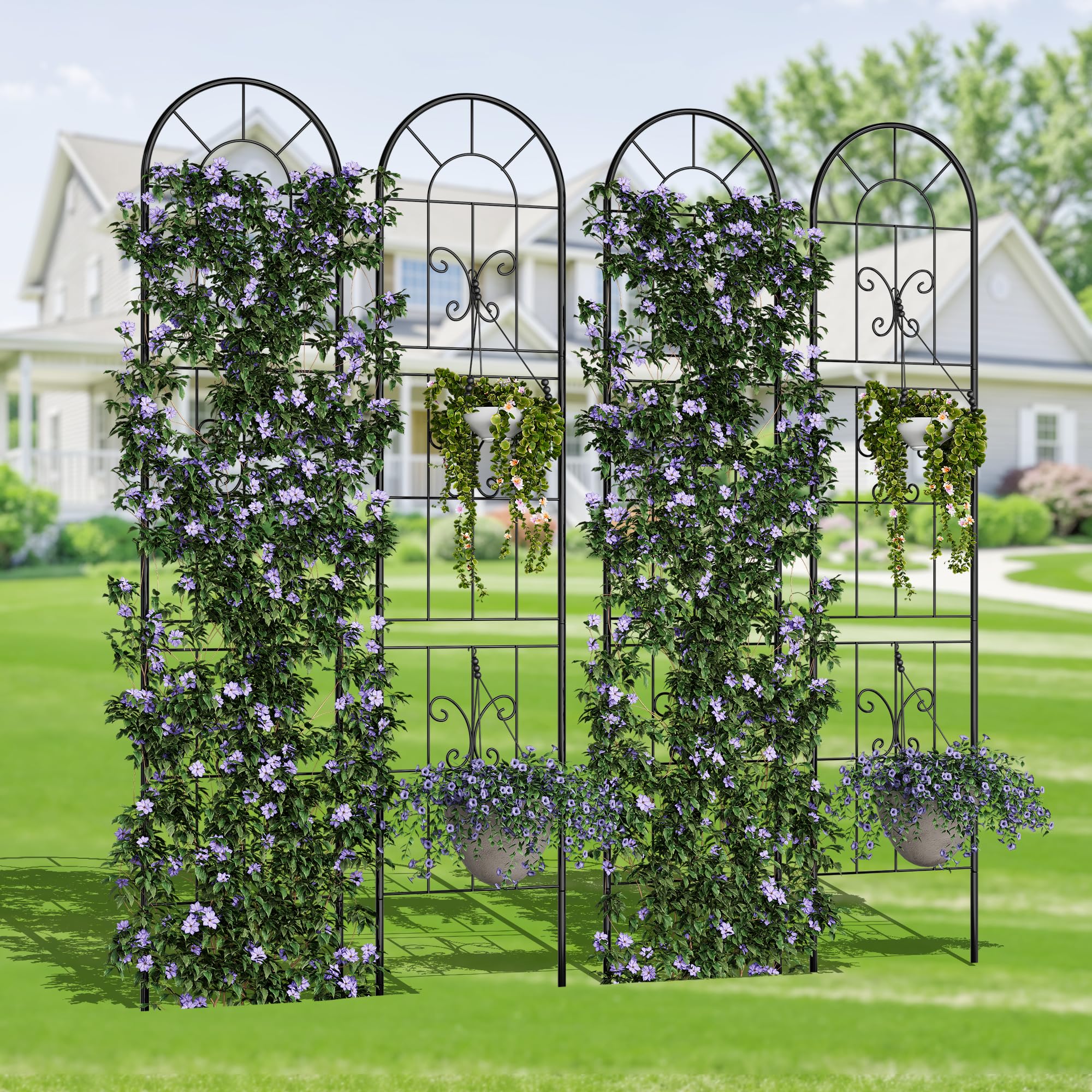 Garvee 4 Pack No Dig Dog Fence Panels - 55 Inch Tall Rustproof Animal Barrier with Gate - Decorative Garden Fence for Yard Patio