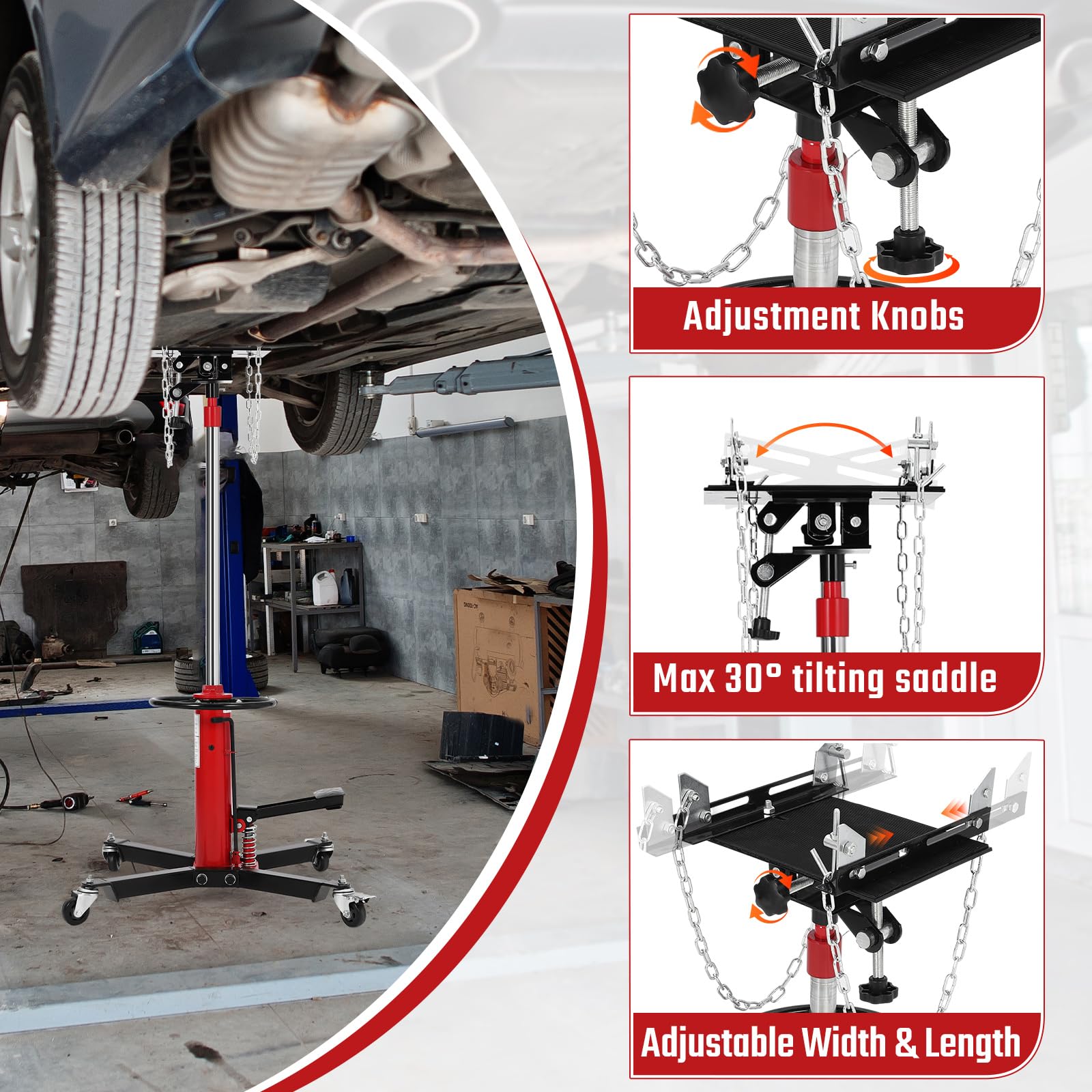 Garvee Transmission Jack 1100 lbs 2-Stage Hydraulic Steel Foot Pedal 360° Swivel Wheels Garage Use