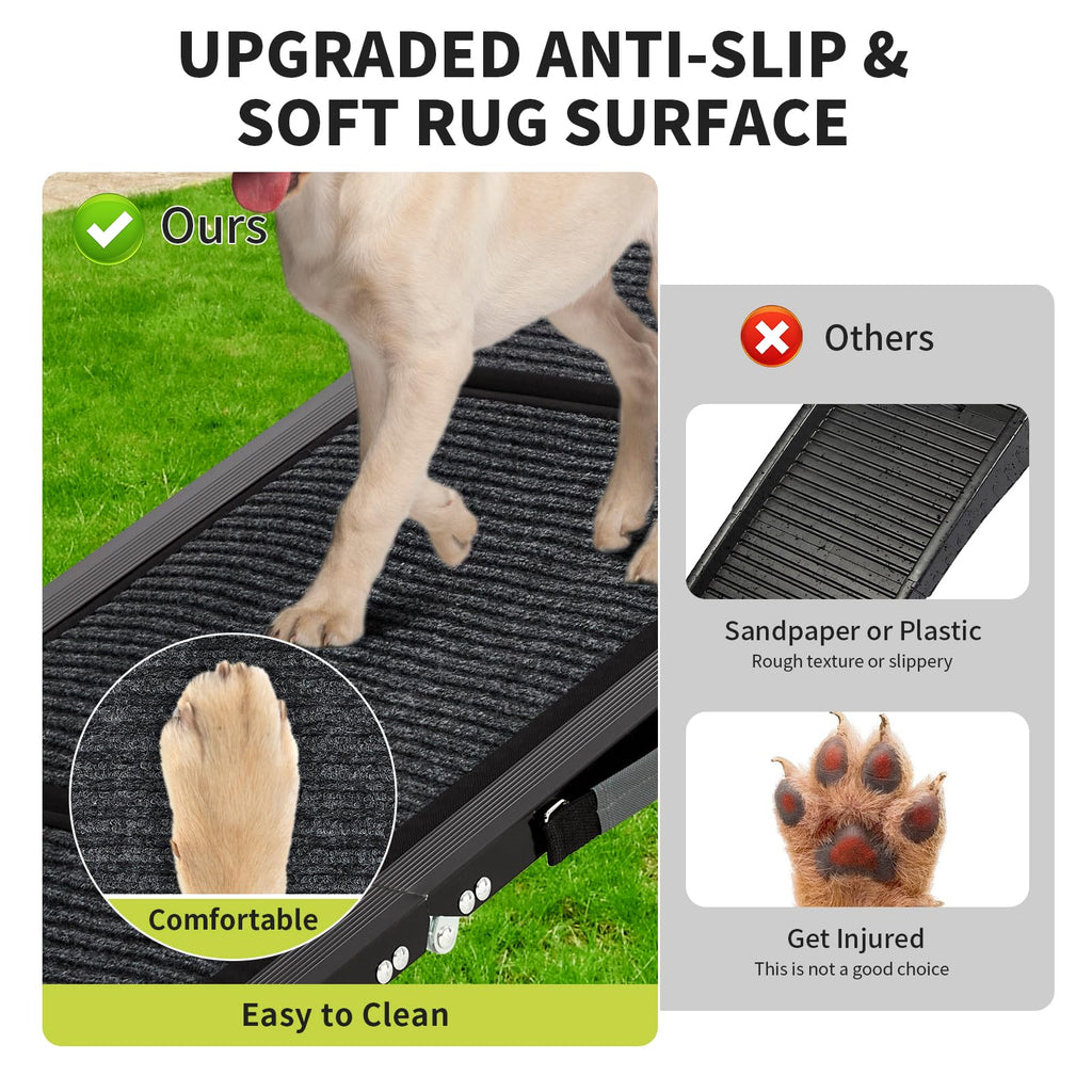 Garvee 63"×20" Portable Aluminum Dog Car Ramp, Folding Pet Ramp for Large Dogs with Non-Slip Surface Portable Dog Car Ramp for SUV Car & Truck, Outdoor Dog Ramp Up to 250 LBS