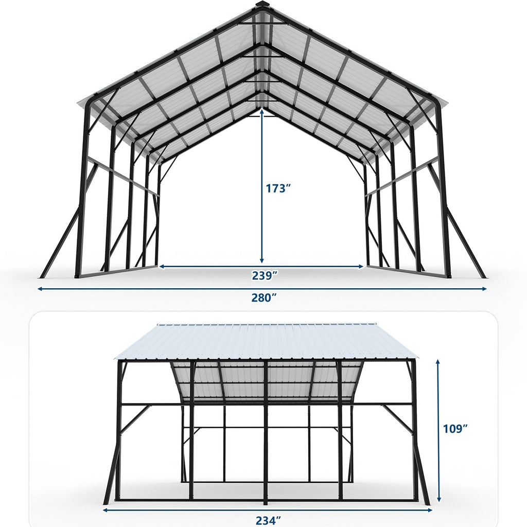 Garvee 20 x 20 ft Metal Carport Kit, Heavy-Duty 2-Car Shelter with 120° Vertical Roof, 173 in Peak Height for RVs & Tractors