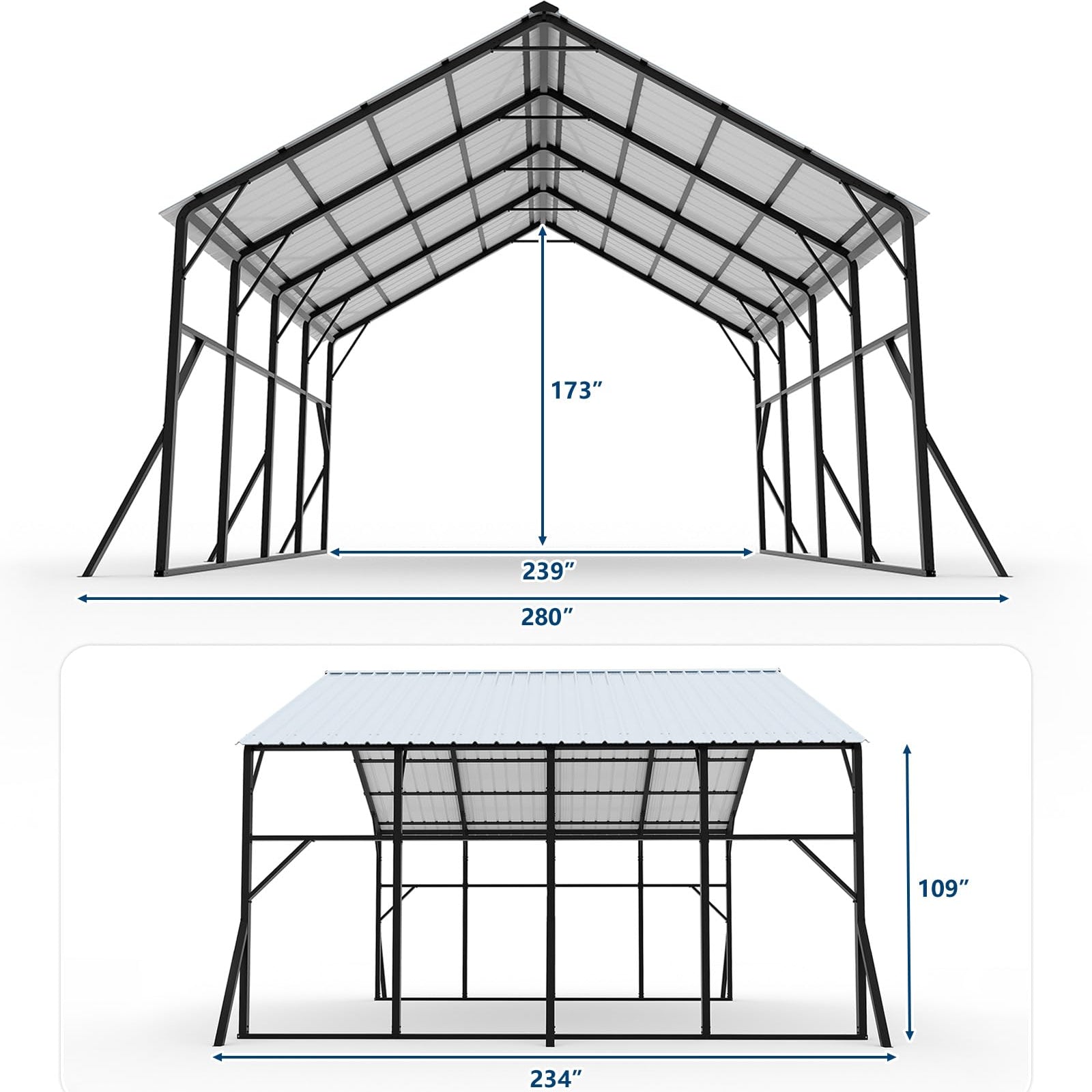 Garvee 20 x 20 ft Metal Carport Kit, Heavy-Duty 2-Car Shelter with 120° Vertical Roof, 173 in Peak Height for RVs & Tractors